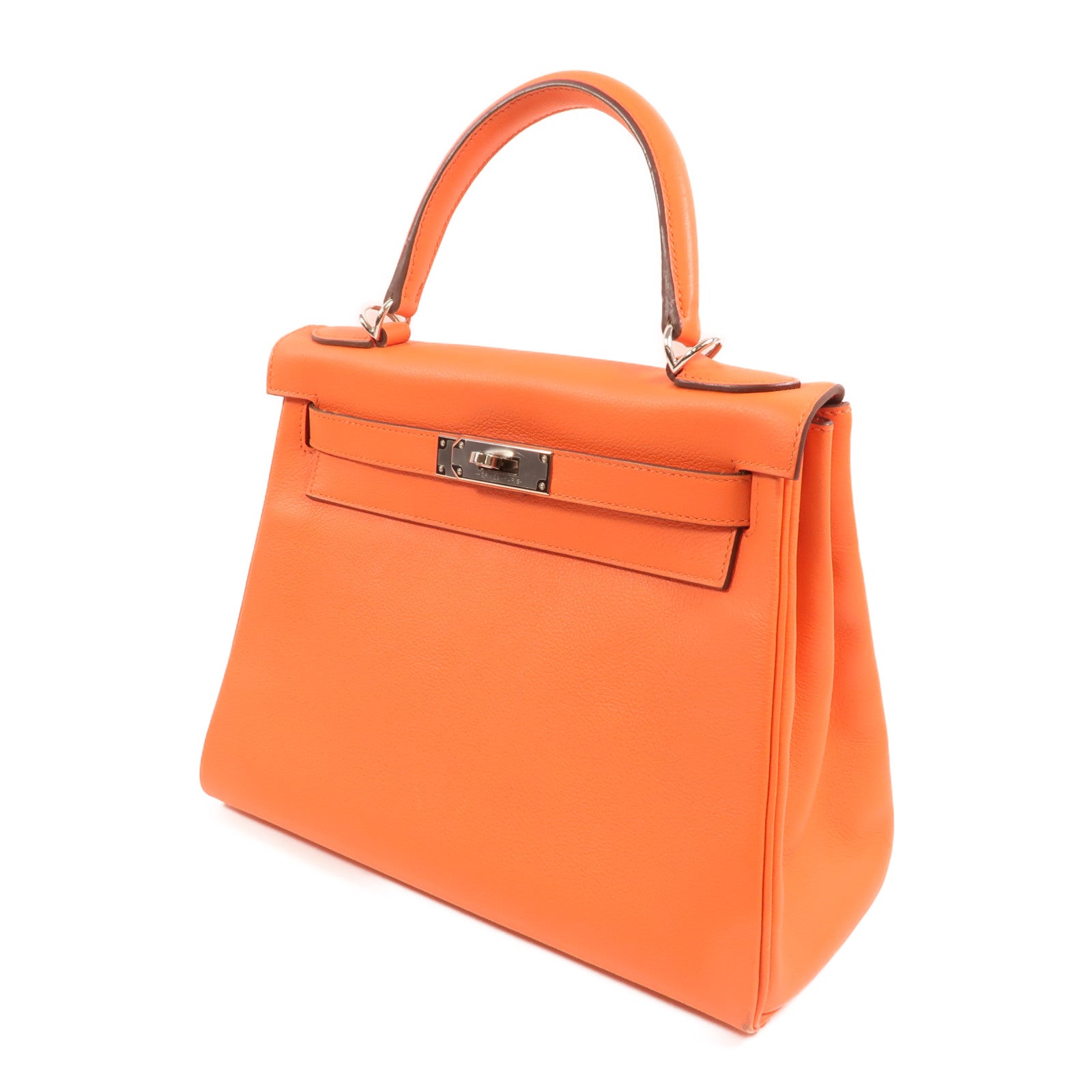 HERMES Evercolor皮革Kelly 28銀扣手挽肩背兩用袋Rose Texas