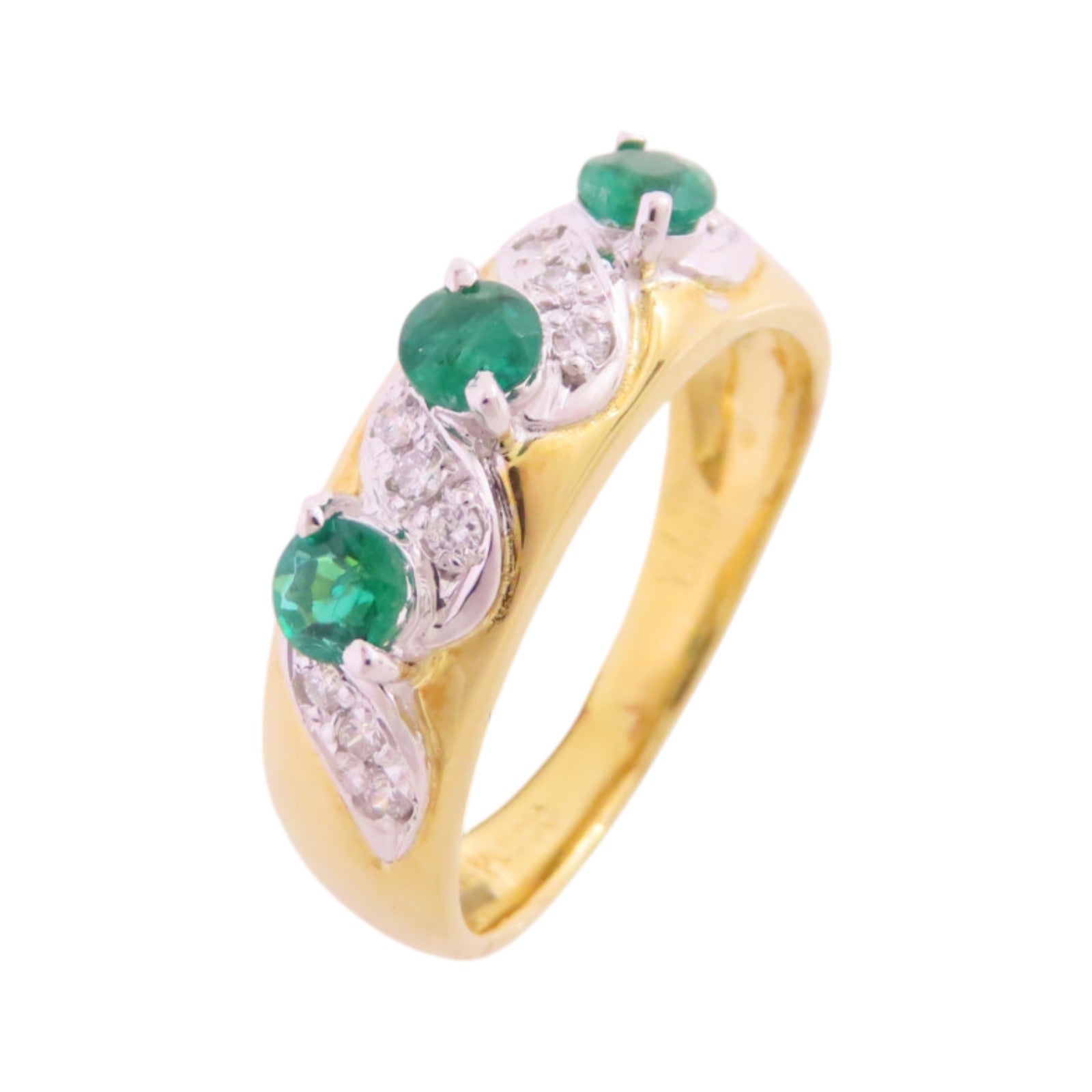 JEWELRY 【激減優惠】18K黃金/PT900鉑金/綠寶石/鑽石Emerald Diamond Ring戒指US#5.25