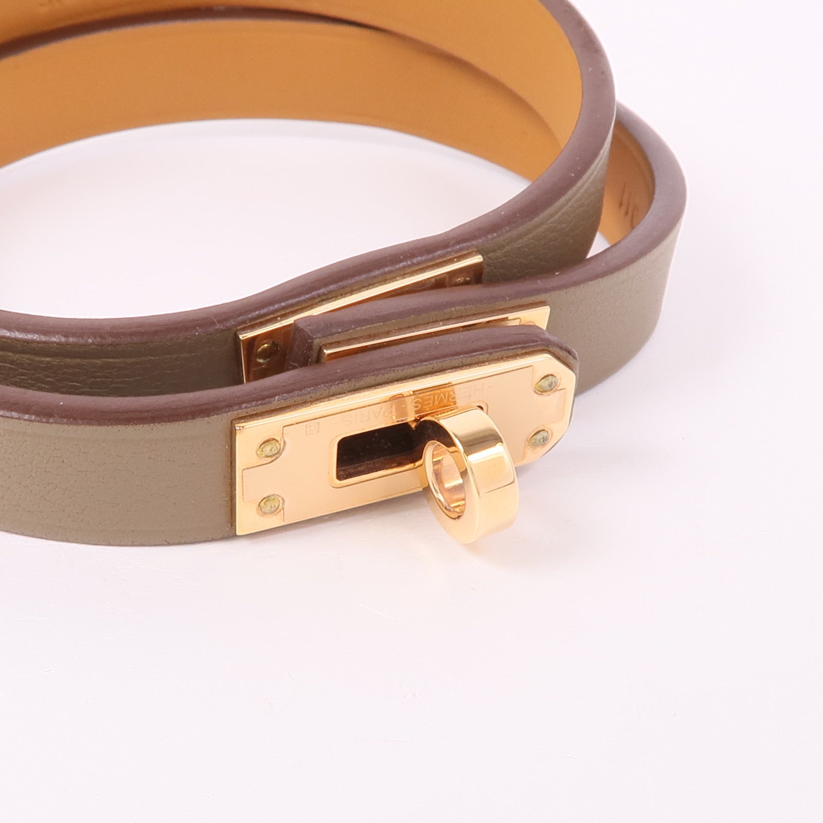 HERMES Swift皮革Mini Kelly Bracelet手鐲Etoupe