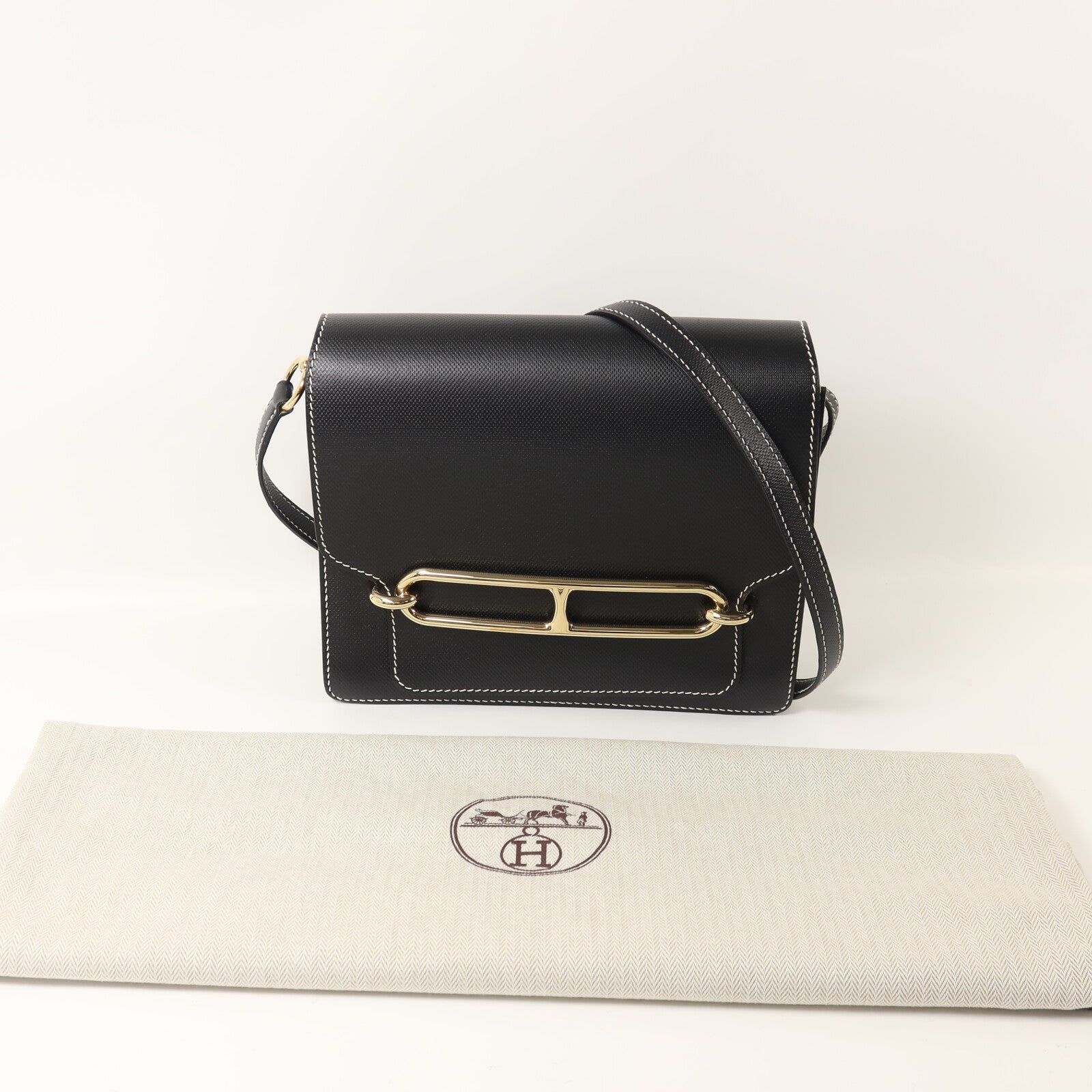 HERMES Grain d'H皮革Roulis 23肩背袋Noir