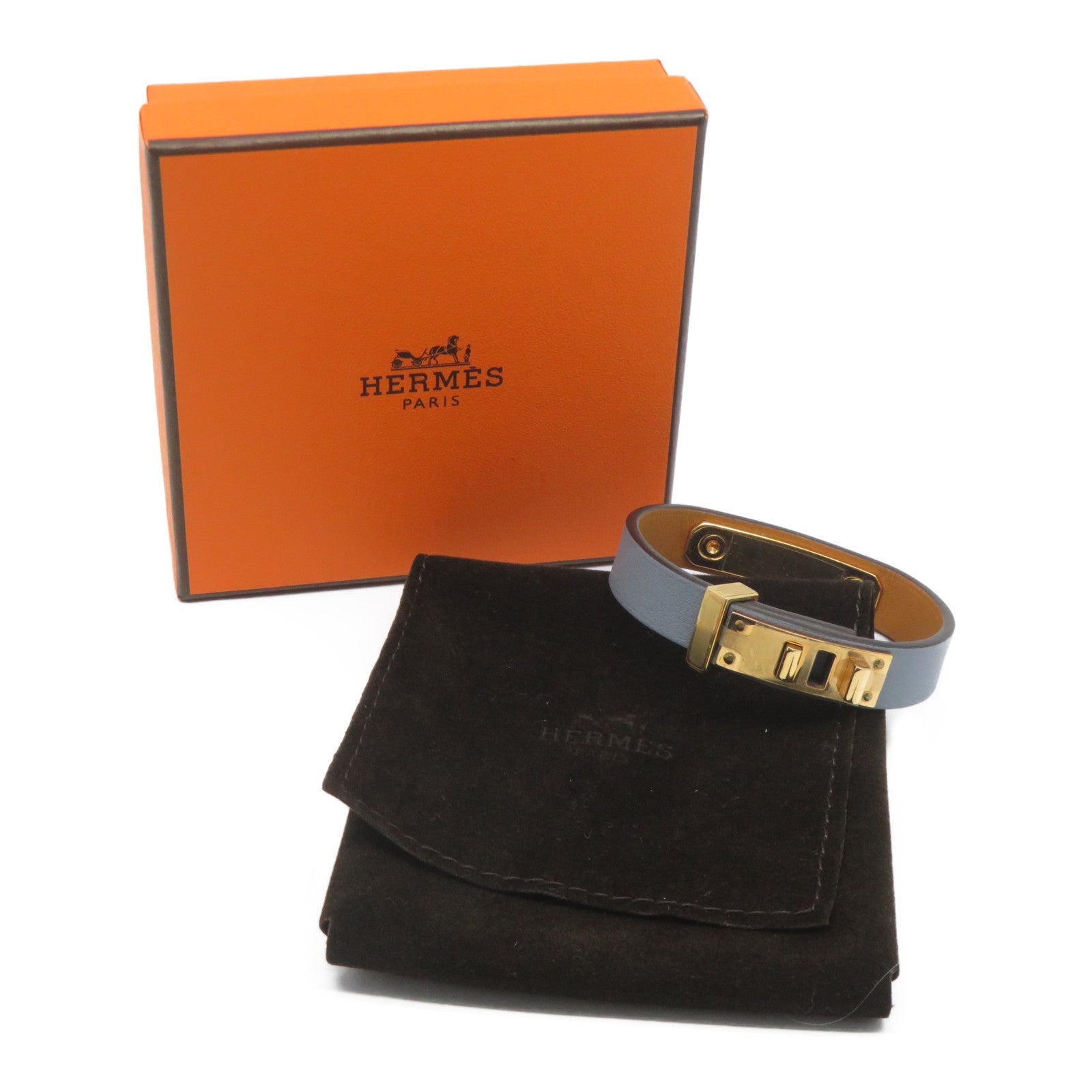 HERMES 【激減優惠】Swift皮革/金屬Mini Dog金扣手鐲藍色