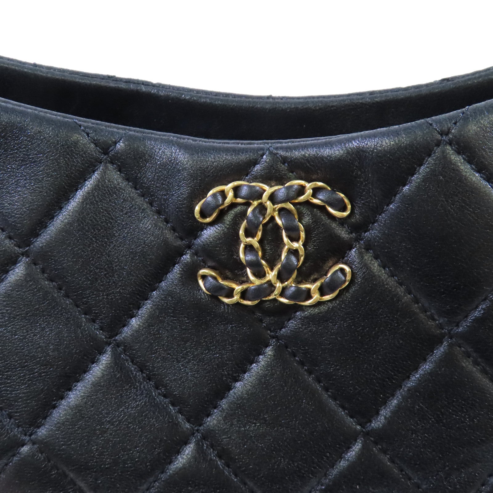 CHANEL 【激減優惠】菱格羊皮皮革Hobo Shoulder Bag金扣肩背袋黑色