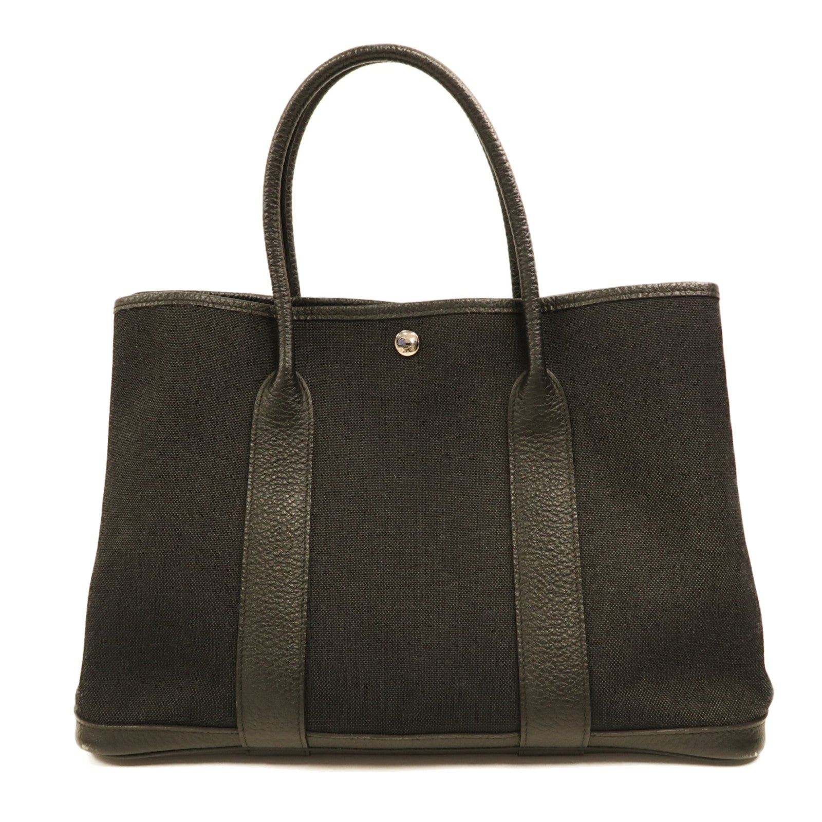 HERMES 帆布Garden Party PM銀扣手挽袋黑色
