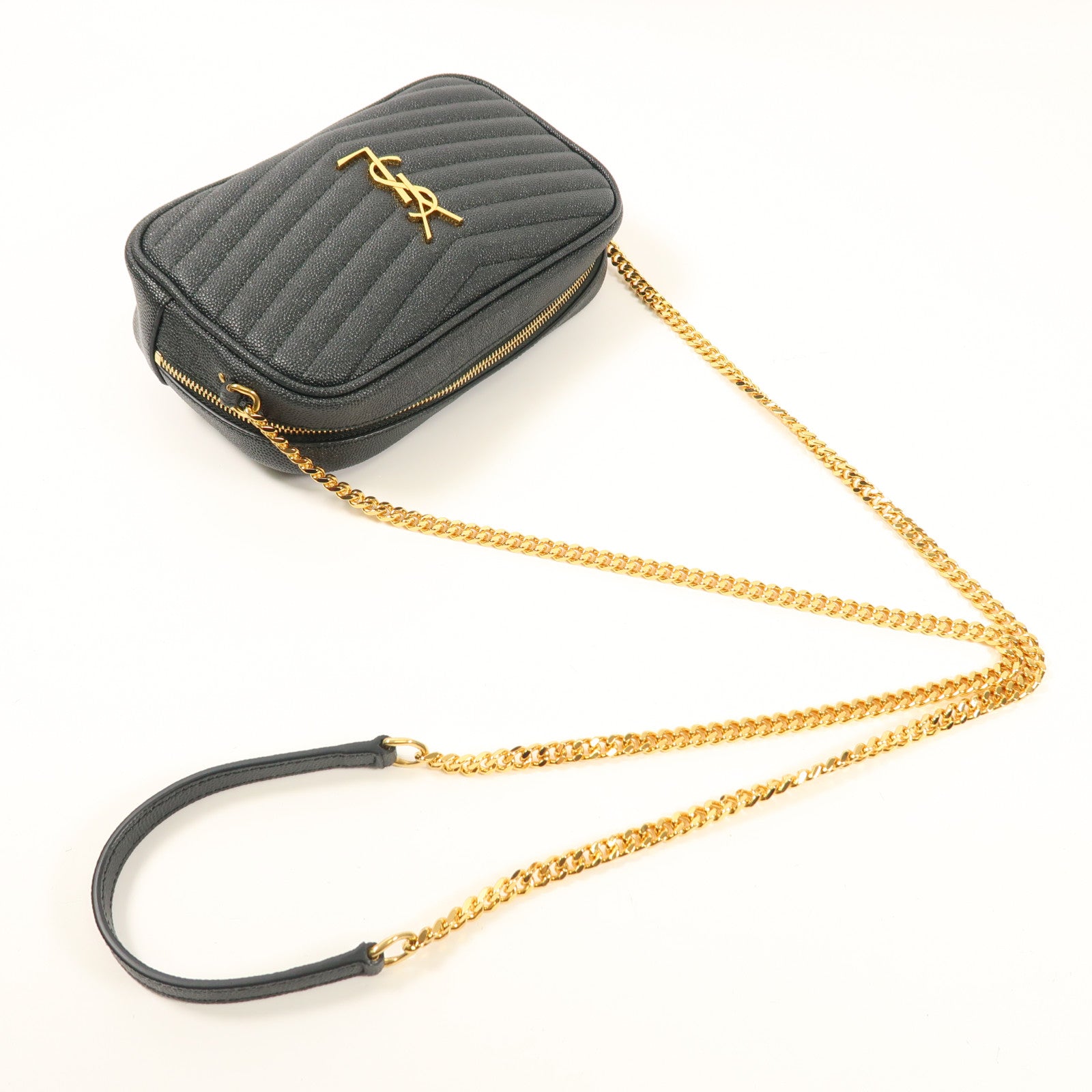 YVES SAINT LAURENT 牛皮皮革Shoulder Bag金扣鏈帶肩背袋