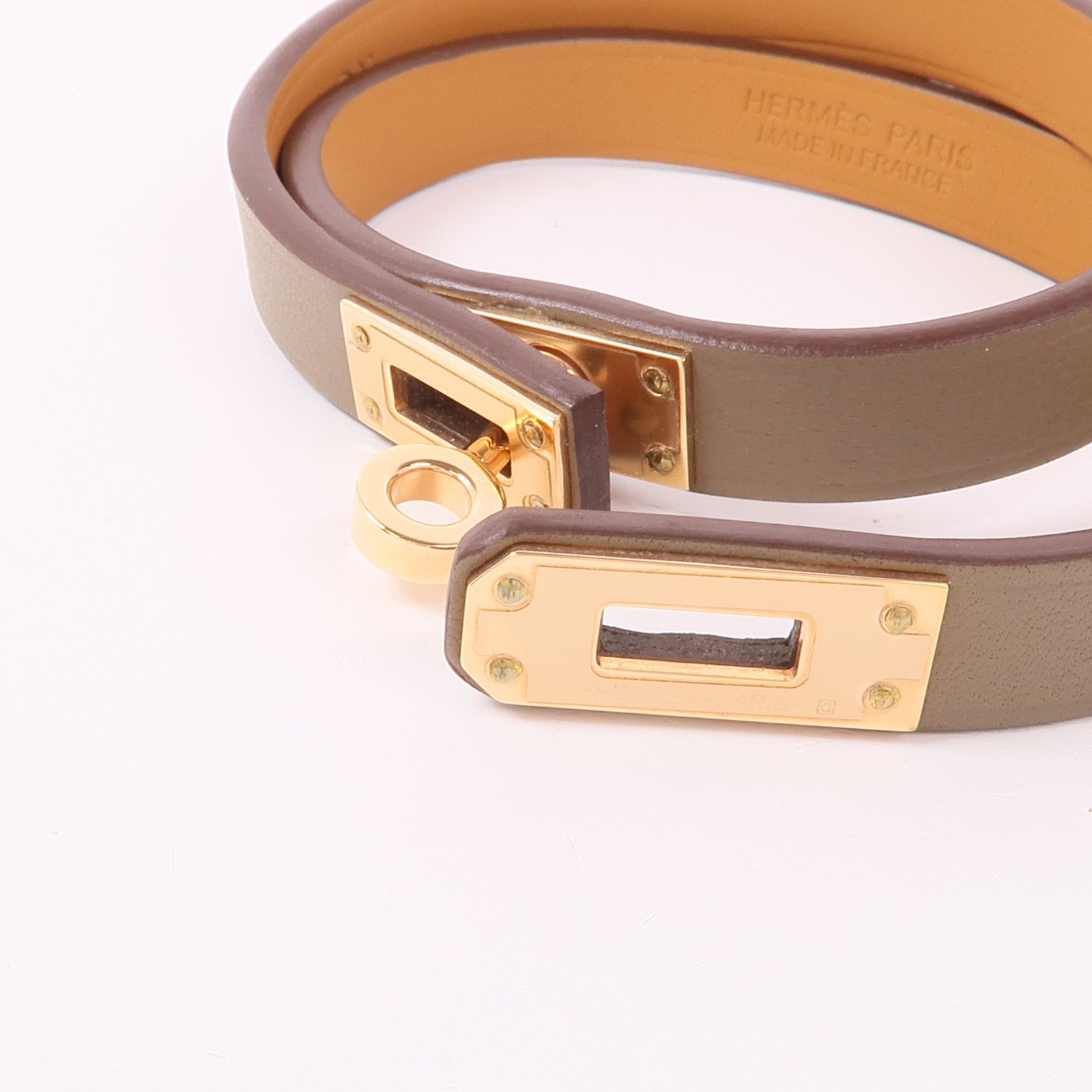 HERMES Swift皮革Mini Kelly Bracelet手鐲Etoupe