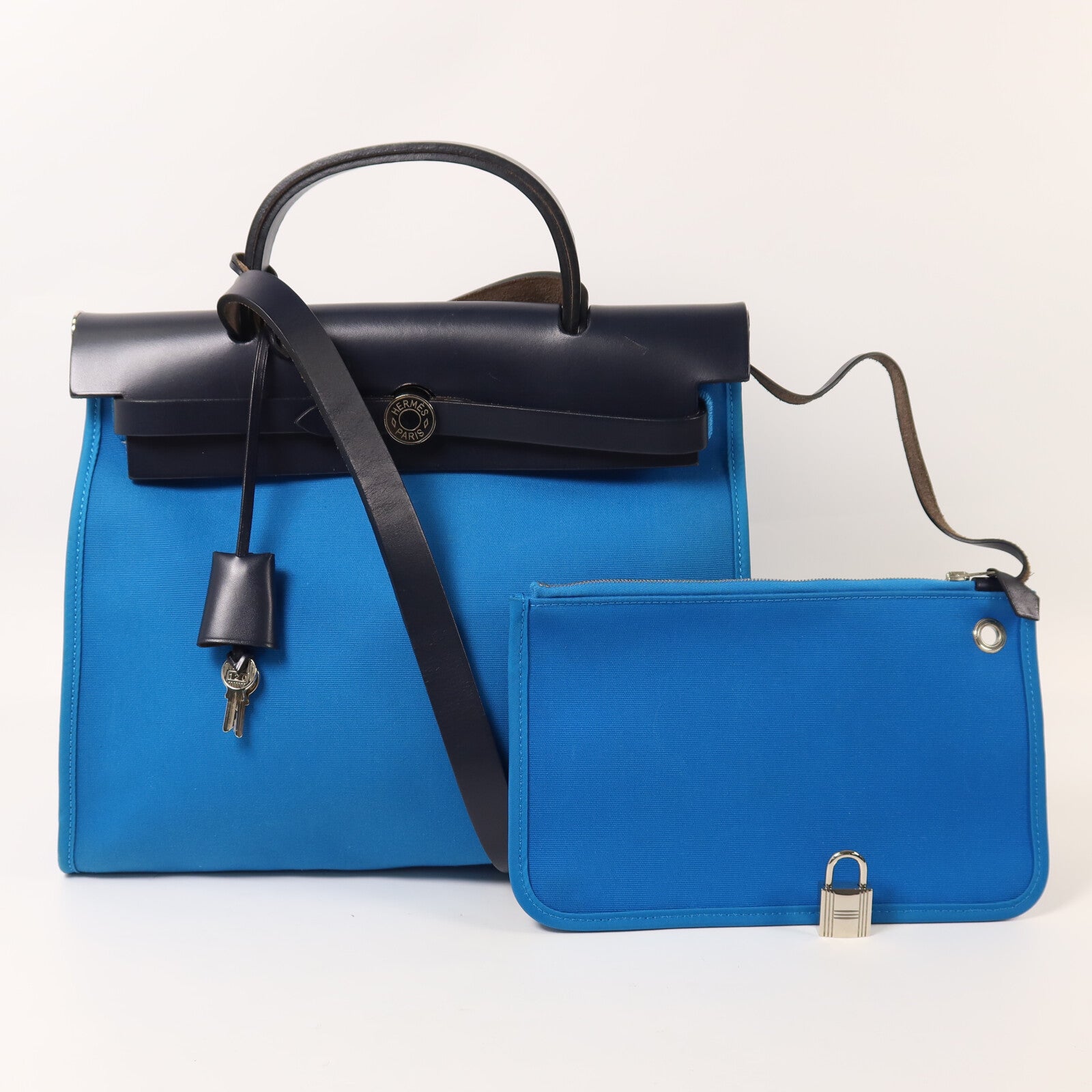 HERMES 帆布Herbag PM手挽肩背兩用袋Bleu Zanzibar