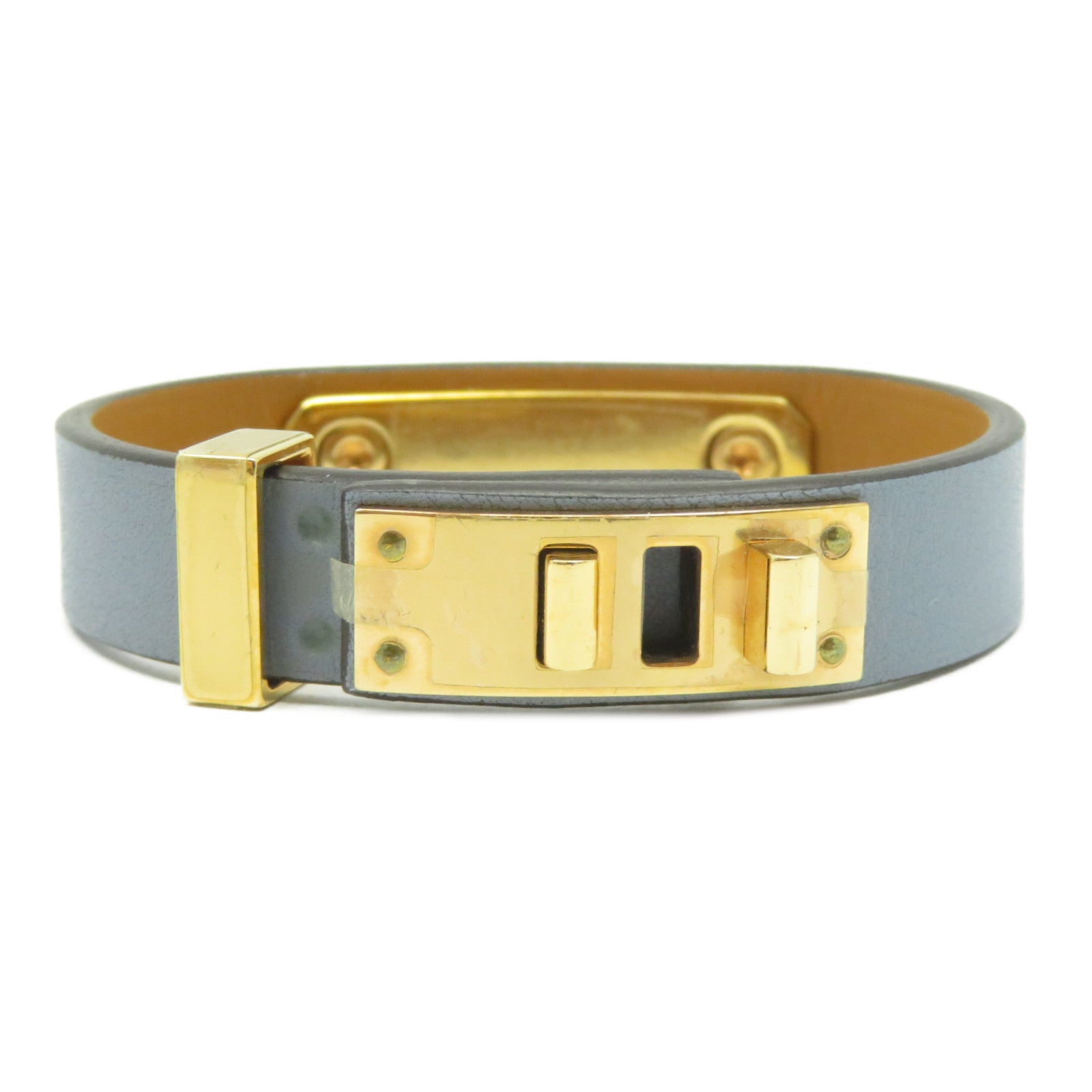 HERMES 【激減優惠】Swift皮革/金屬Mini Dog金扣手鐲藍色