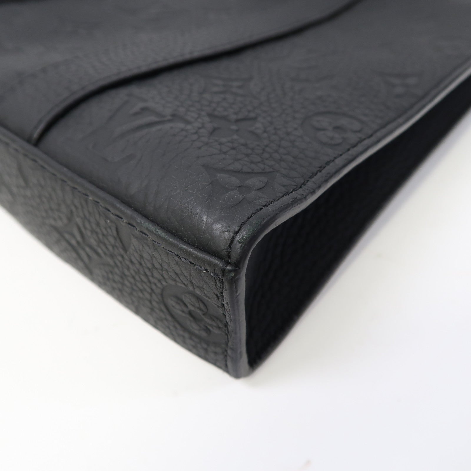 LOUIS VUITTON Monogram Taurillon Sac Plat Cross手挽肩背兩用袋黑色
