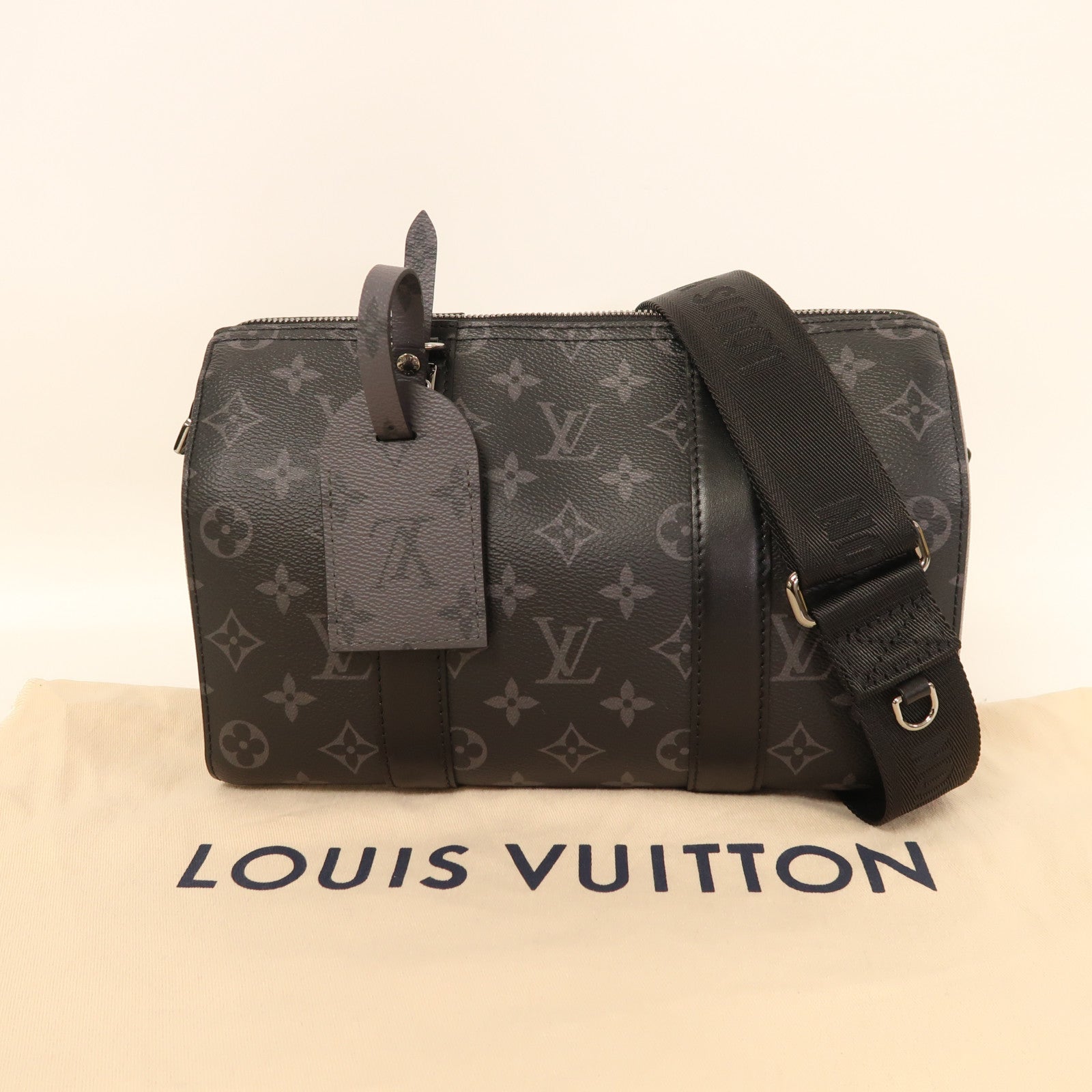 LOUIS VUITTON Monogram Eclipse City Keepall肩背袋黑色/灰色