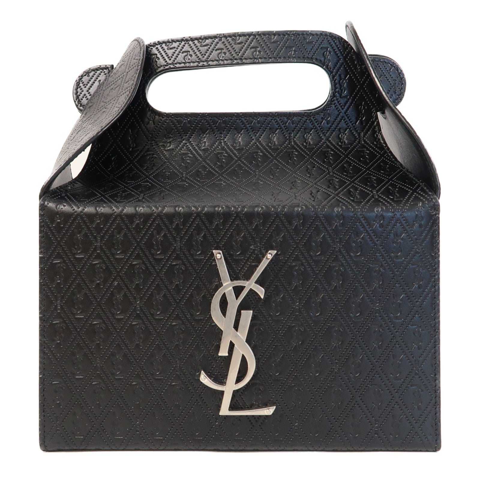 SAINT LAURENT 牛皮皮革Handbag銀扣手挽袋黑色