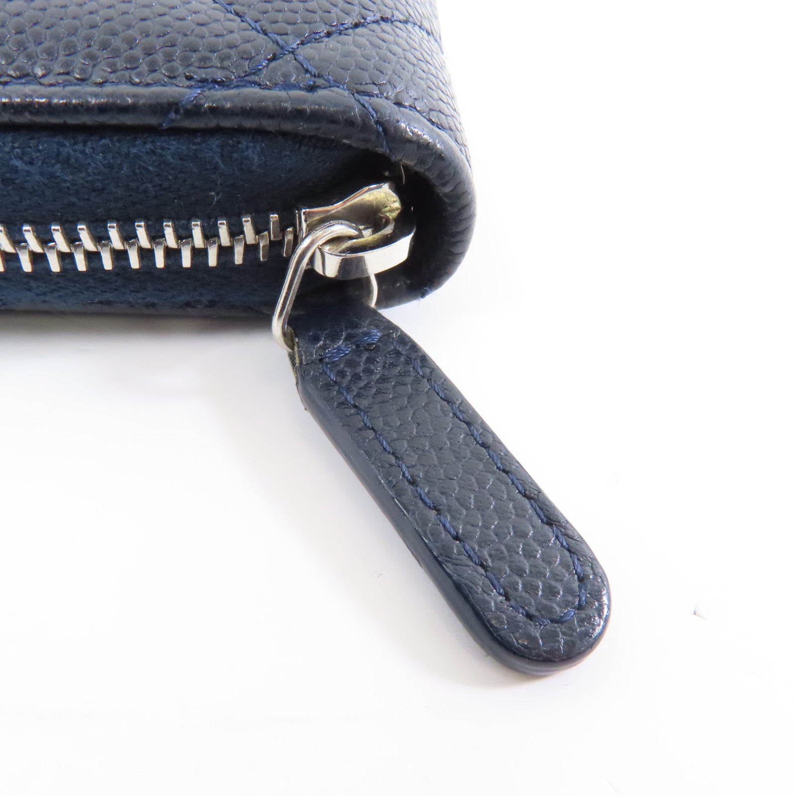 CHANEL 菱格Caviar皮革Coin/Card Purse銀扣零錢包/卡片套深藍色