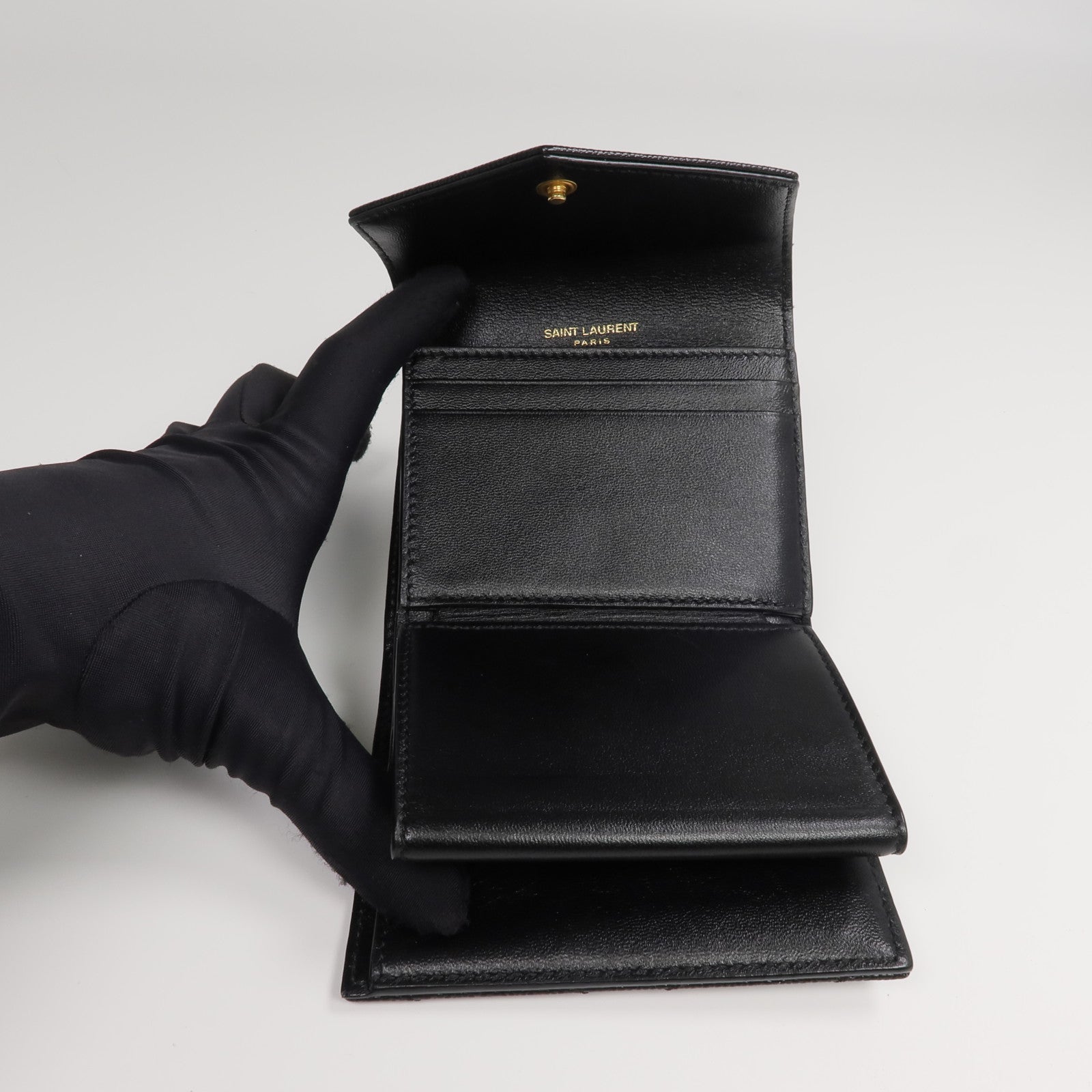 SAINT LAURENT 牛皮皮革Three-fold Wallet錢包