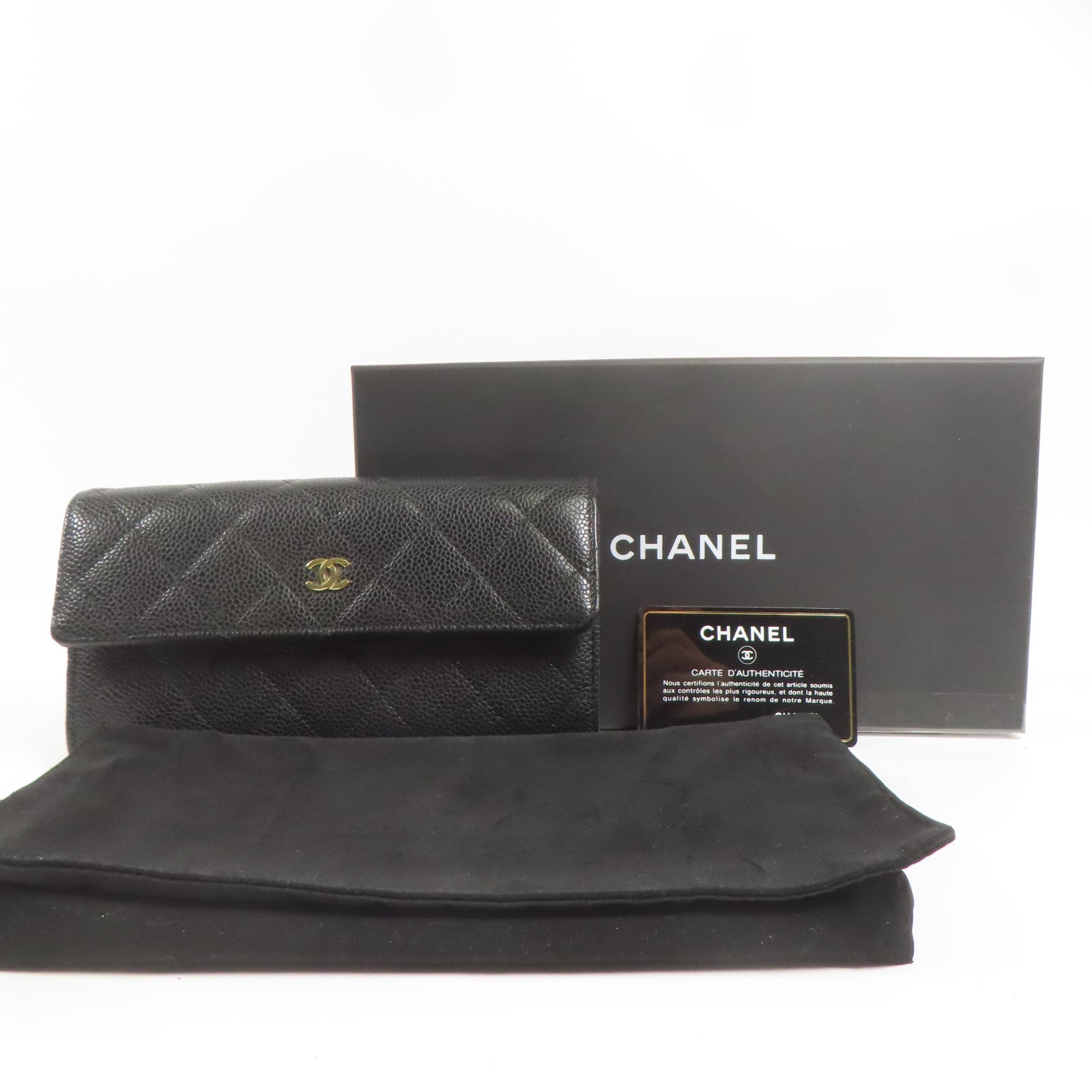 CHANEL 牛皮皮革Long Wallet金扣長錢包