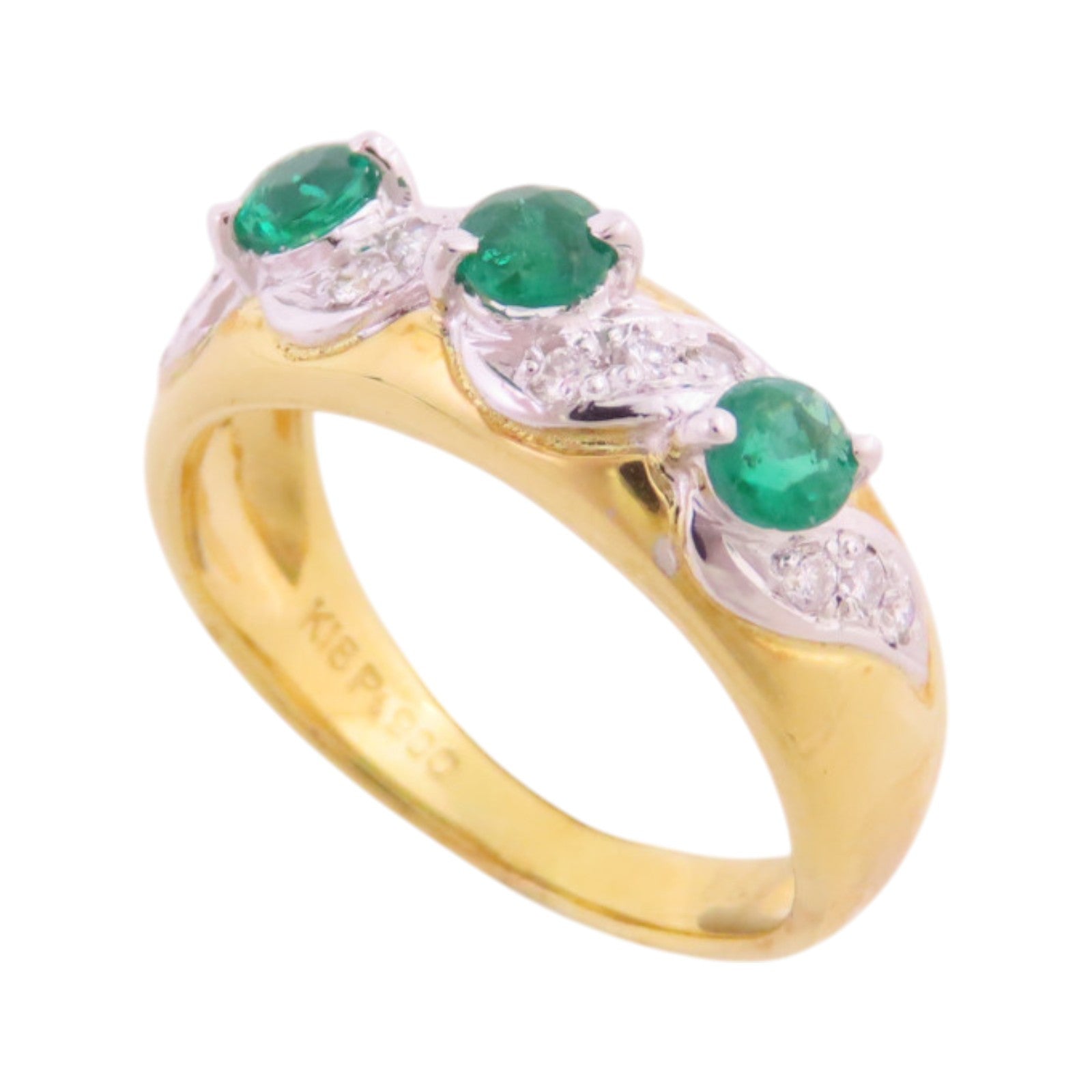 JEWELRY 【激減優惠】18K黃金/PT900鉑金/綠寶石/鑽石Emerald Diamond Ring戒指US#5.25