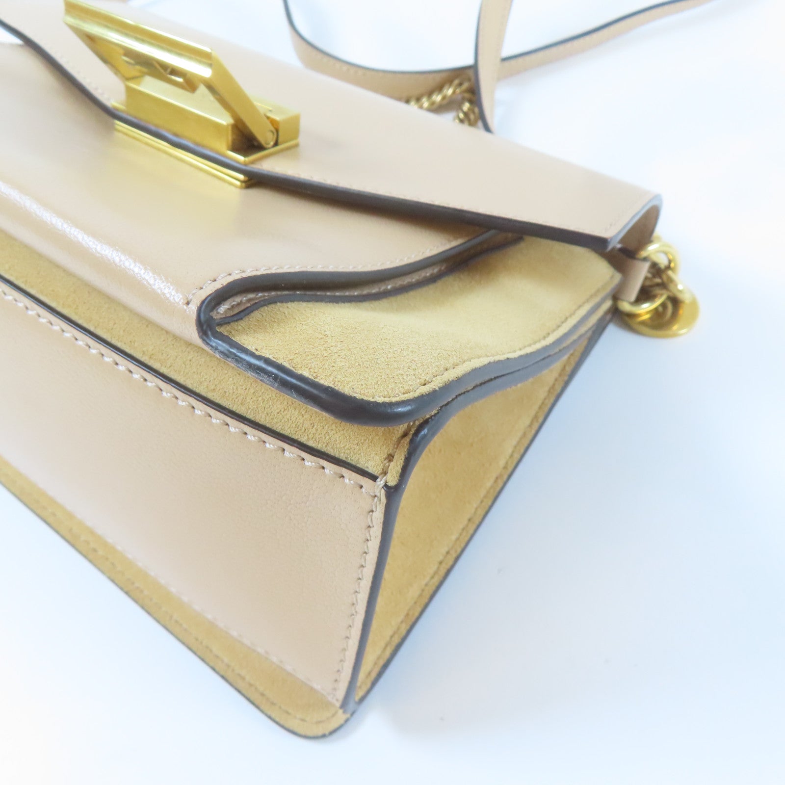 GIVENCHY 【激減優惠】牛皮皮革Shoulder Bag金扣手挽肩背兩用袋杏色
