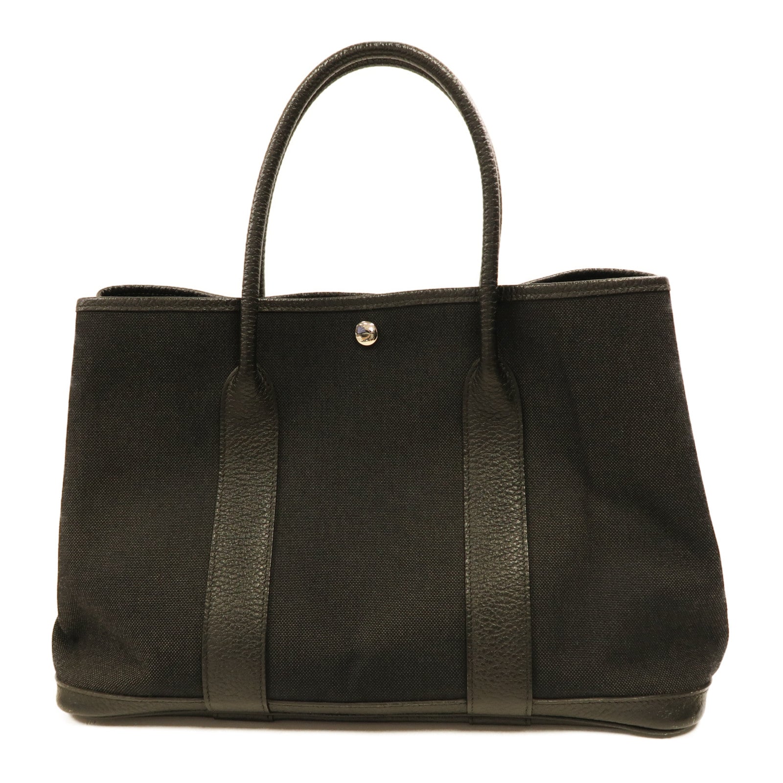 HERMES 帆布Garden Party PM銀扣手挽袋黑色