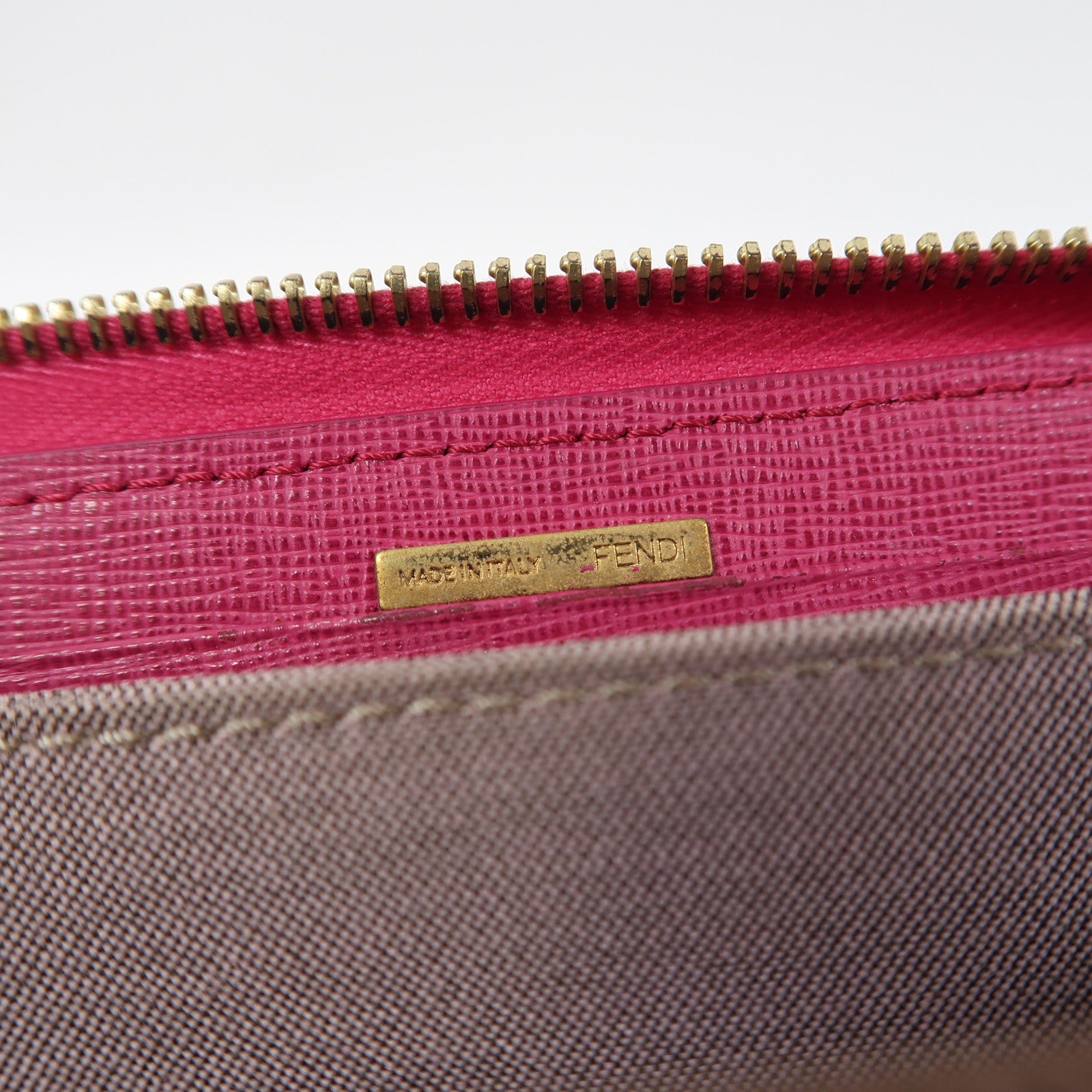 FENDI 塗層帆布Zipper Long Wallet金扣長錢包啡色/粉紅色