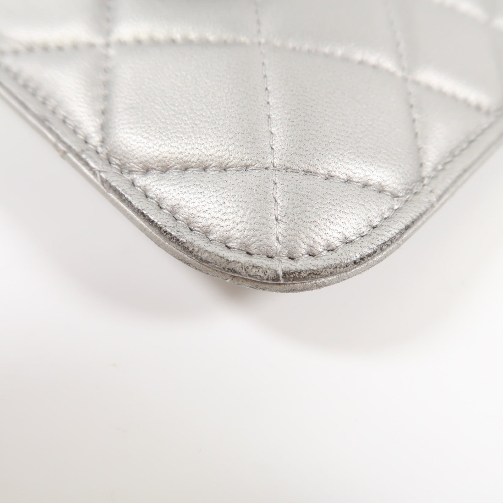 CHANEL CC Chain Shoulder Bag Lambskin Leather Silver