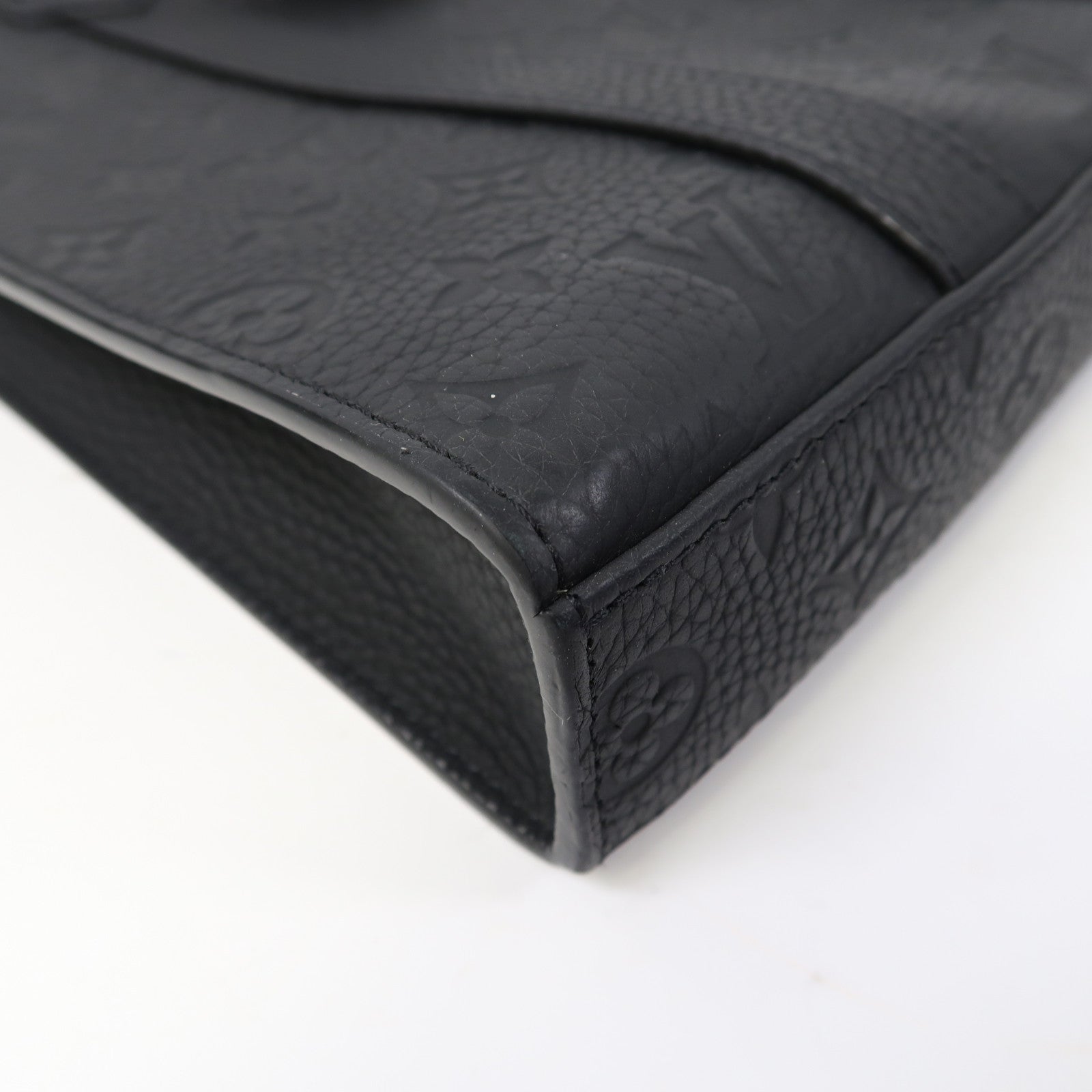 LOUIS VUITTON Monogram Taurillon Sac Plat Cross手挽肩背兩用袋黑色