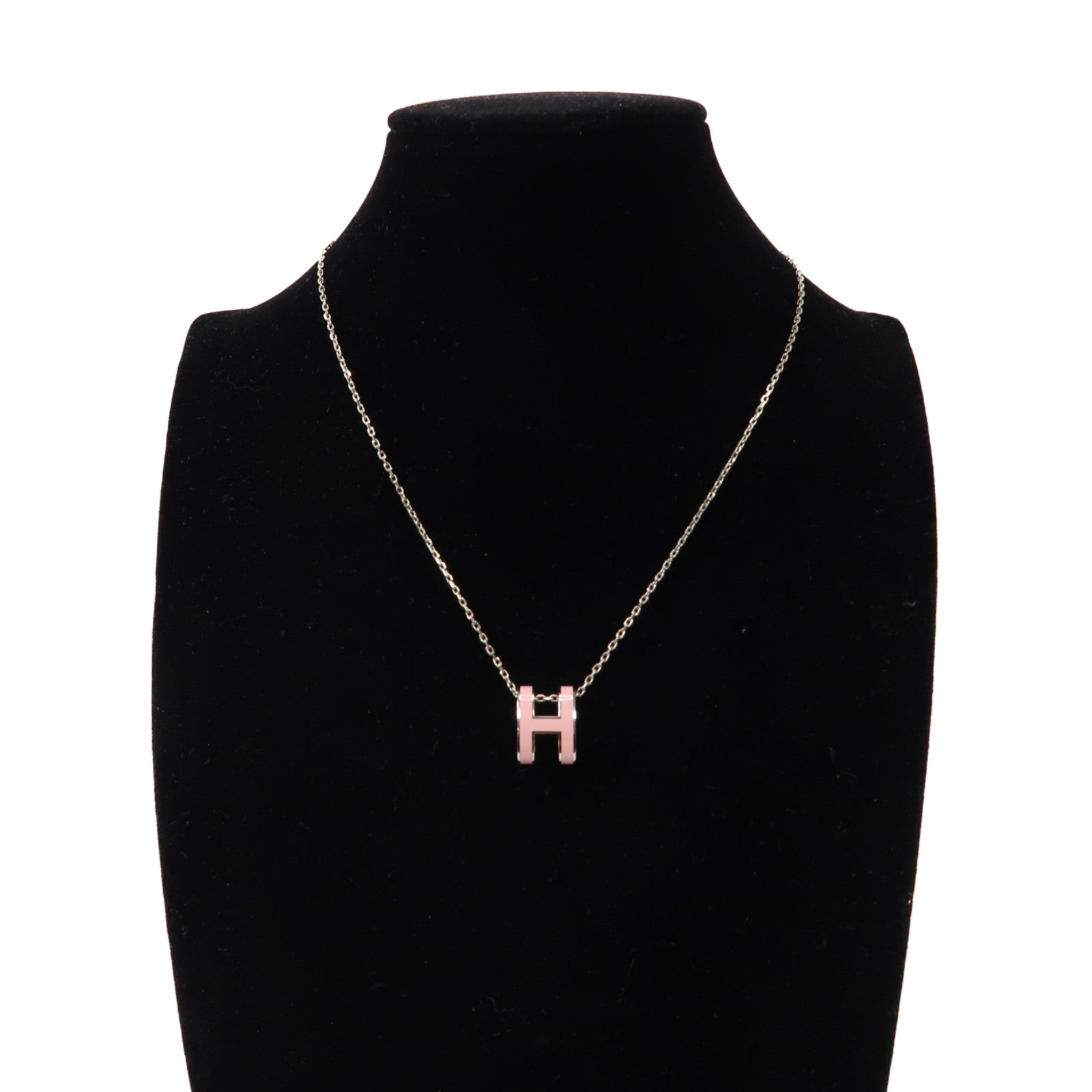 HERMES 金屬Pop H Necklace銀扣項鍊粉紅色