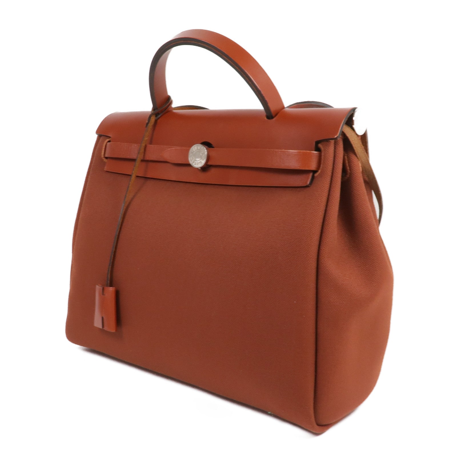 HERMES 帆布Herbag PM銀扣手挽肩背兩用袋Rouge H