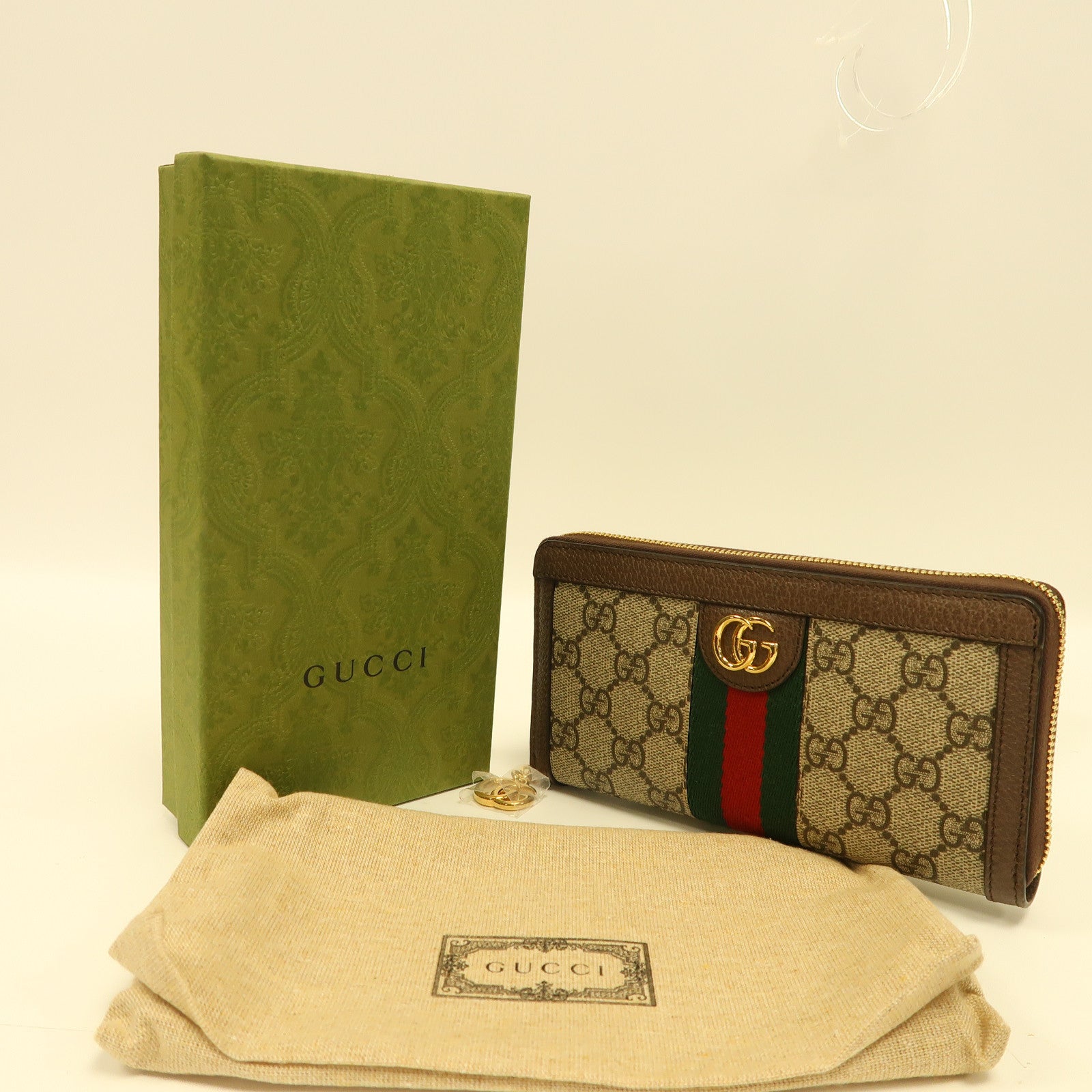 GUCCI 塗層帆布Zipped Long Wallet金扣長錢包棕色