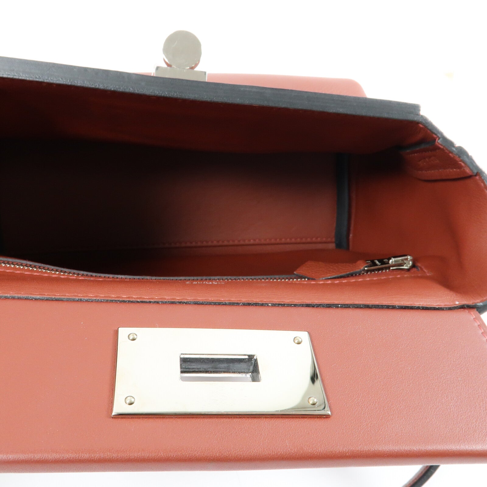 HERMES Evercolor皮革24/24 Mini銀扣手挽肩背兩用袋Rougeh