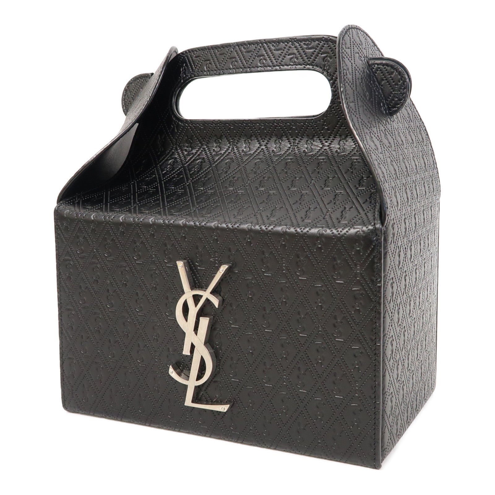 SAINT LAURENT 牛皮皮革Handbag銀扣手挽袋黑色