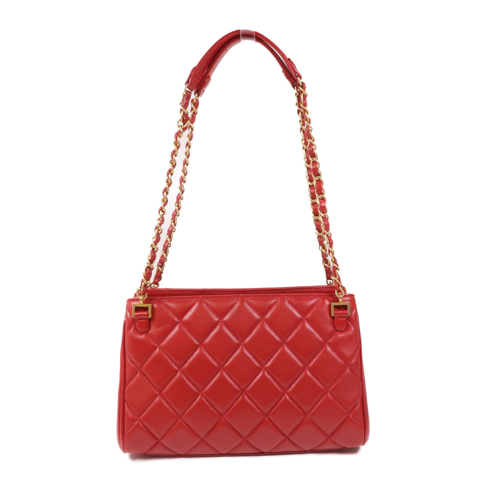 CHANEL CC GHW Materasse Chain Shoulder Bag Calfskin Leather Red