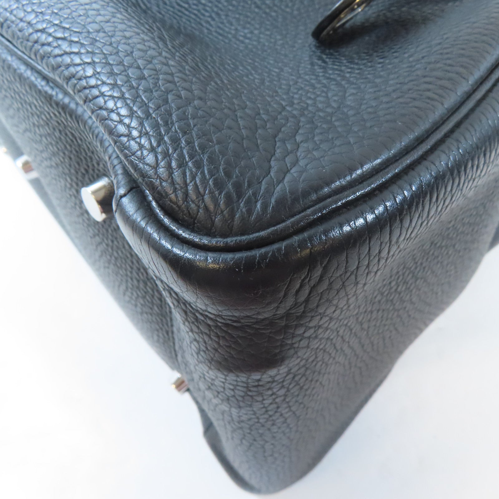 HERMES Clemence皮革Lindy 34銀扣手挽肩背兩用袋Noir/黑色