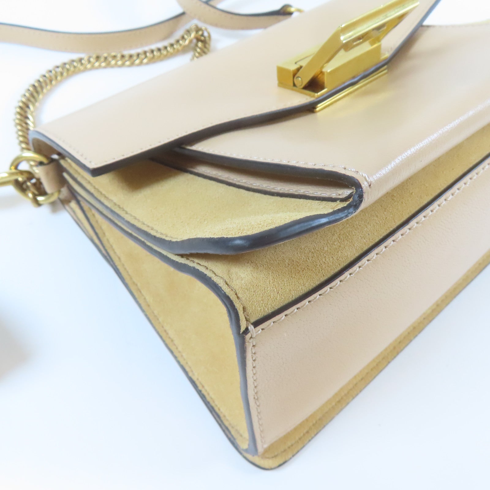 GIVENCHY 【激減優惠】牛皮皮革Shoulder Bag金扣手挽肩背兩用袋杏色