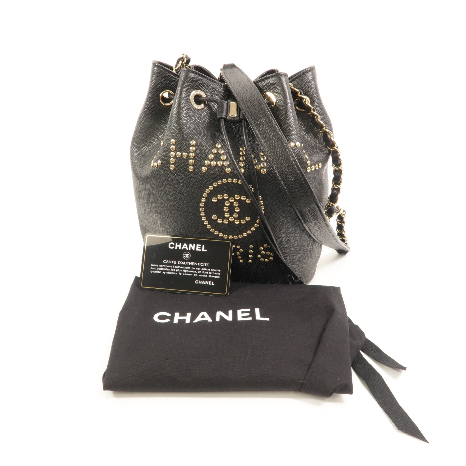 CHANEL 牛皮皮革Bucket鏈帶肩背袋