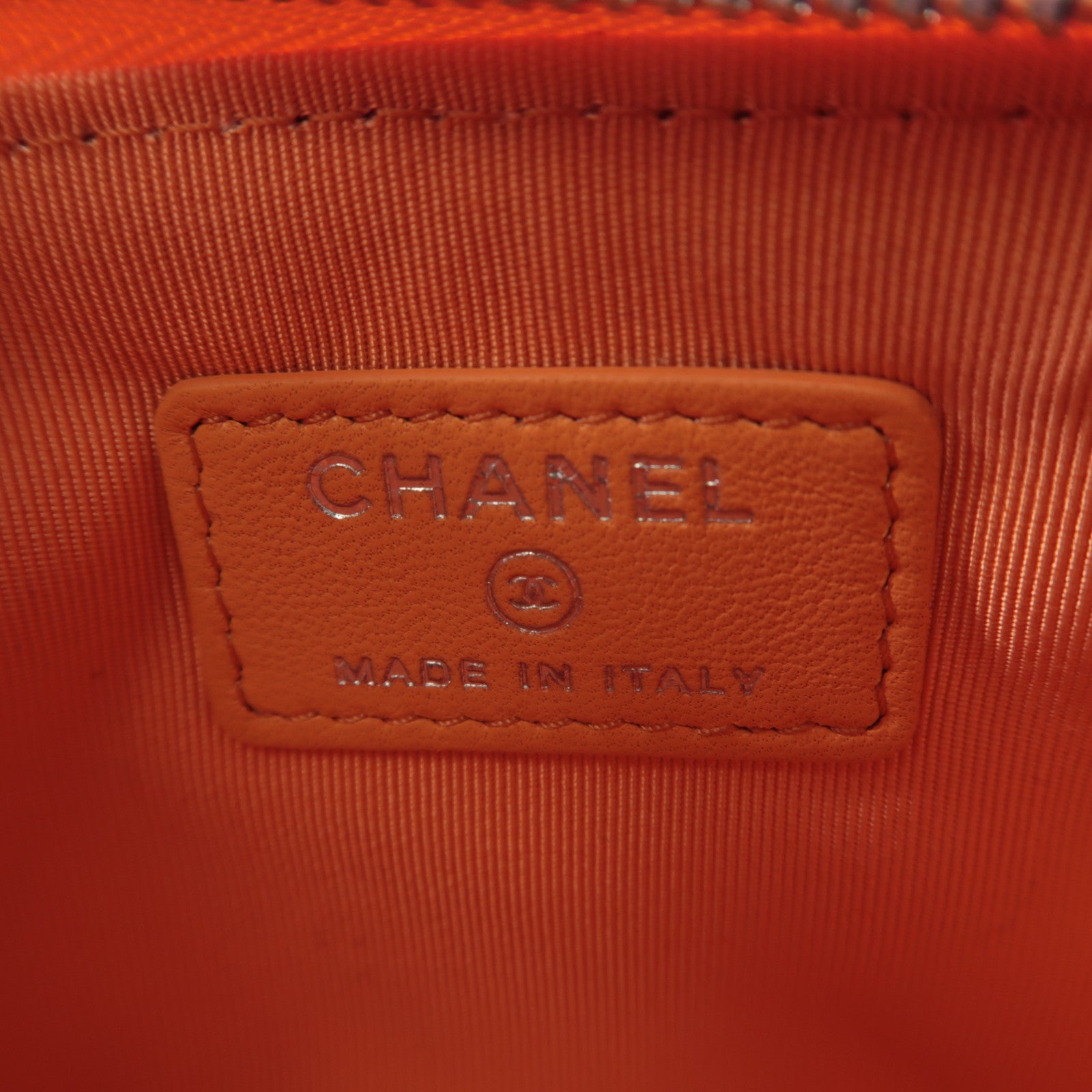 CHANEL 菱格羊皮皮革Pouch銀扣手拿包橙色