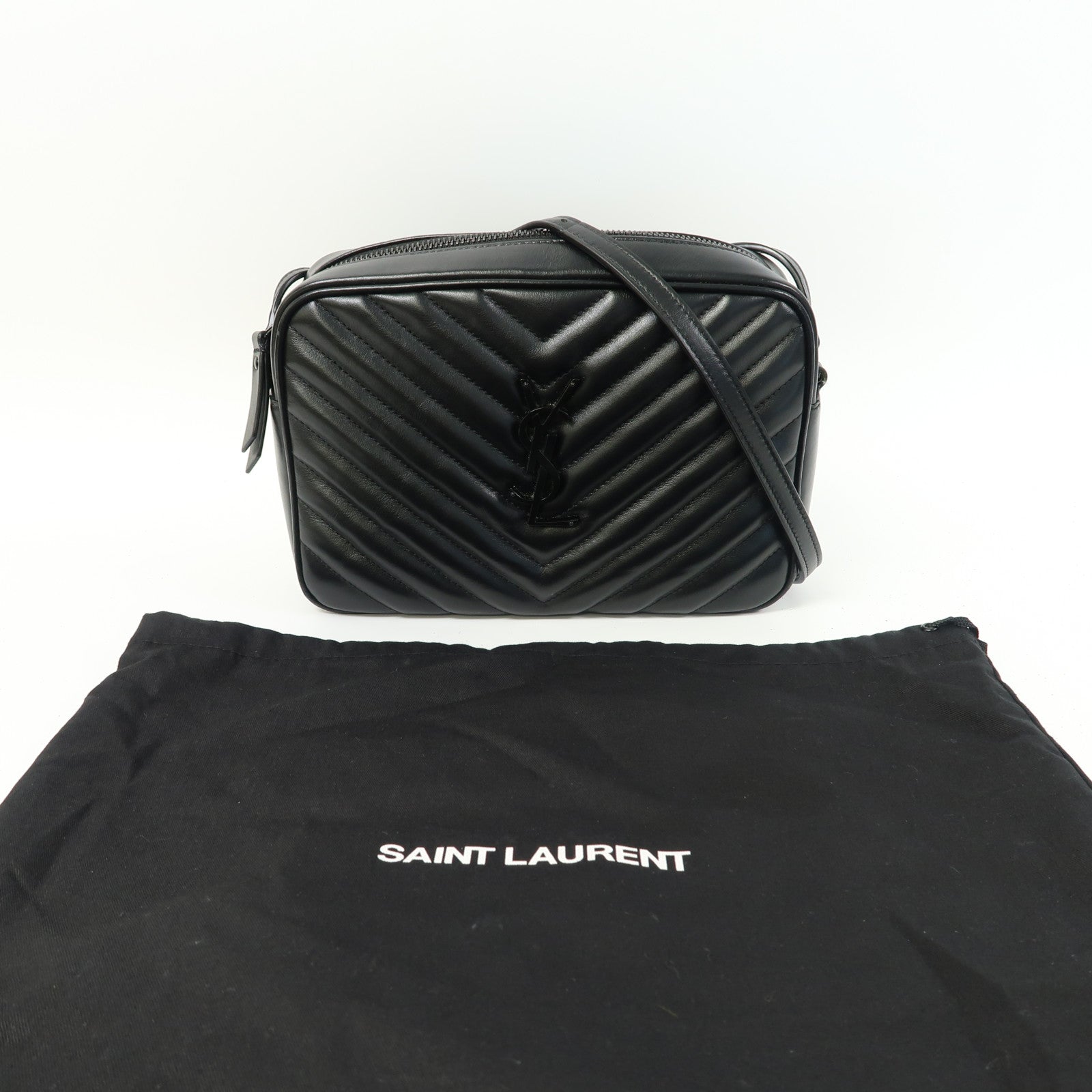 SAINT LAURENT 牛皮皮革Lou Camera肩背袋黑色