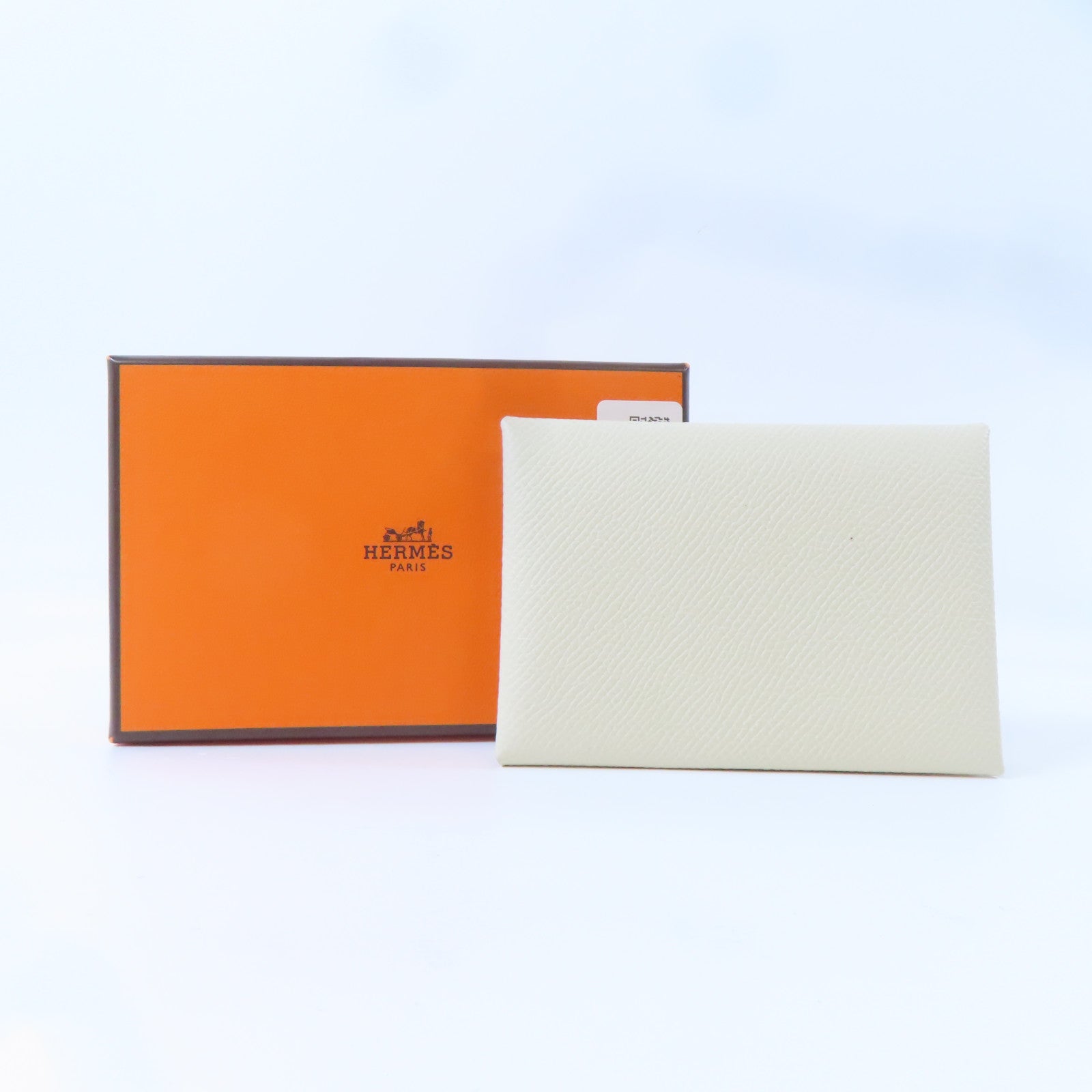 HERMES Epsom皮革Calvi Duo Compact銀扣卡片套白色