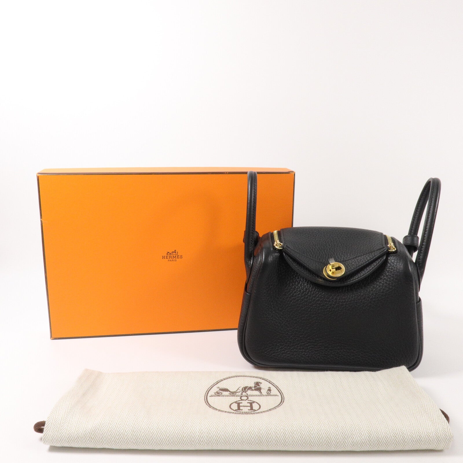 HERMES Clemence皮革Mini Lindy手挽肩背兩用袋Noir
