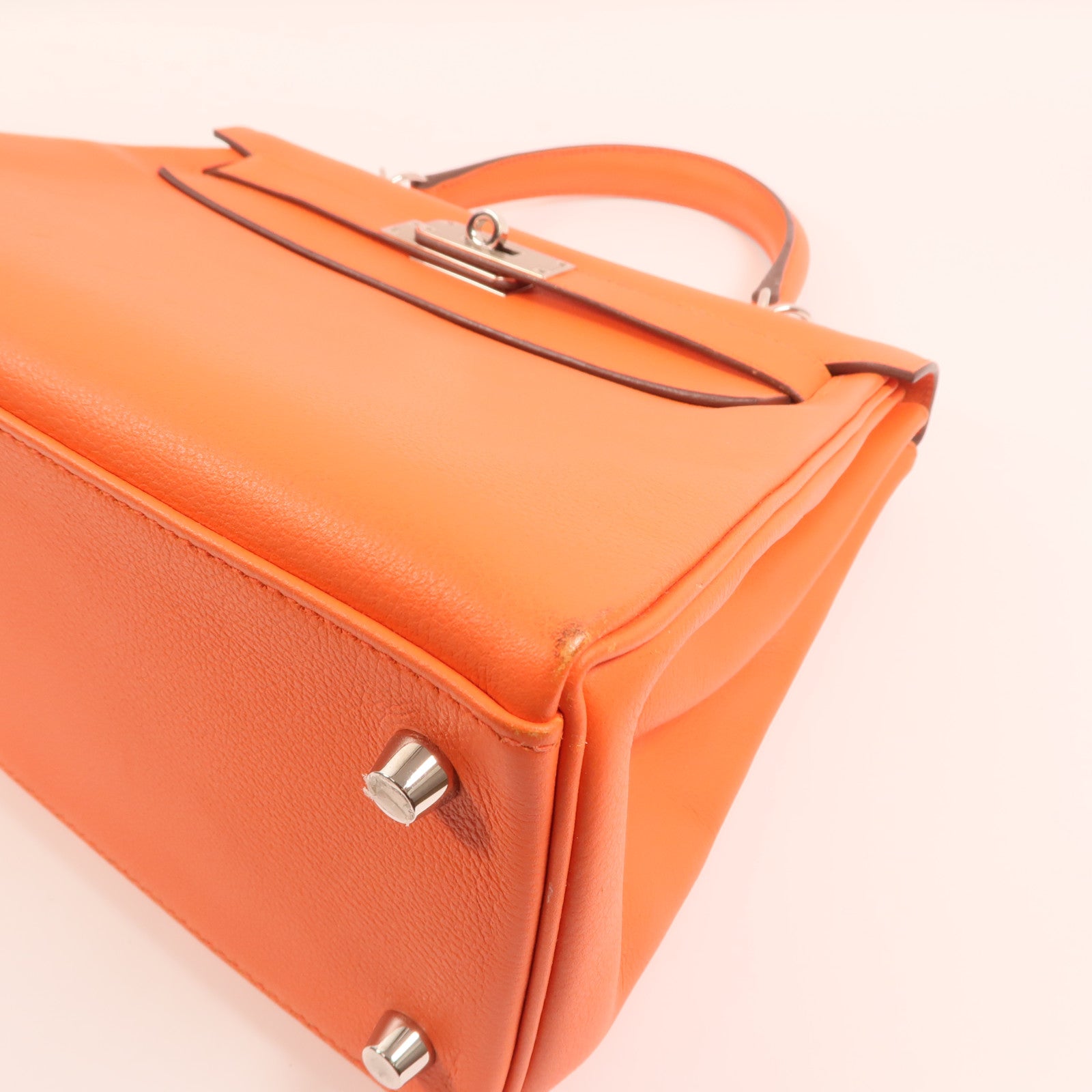 HERMES Evercolor皮革Kelly 28銀扣手挽肩背兩用袋Rose Texas