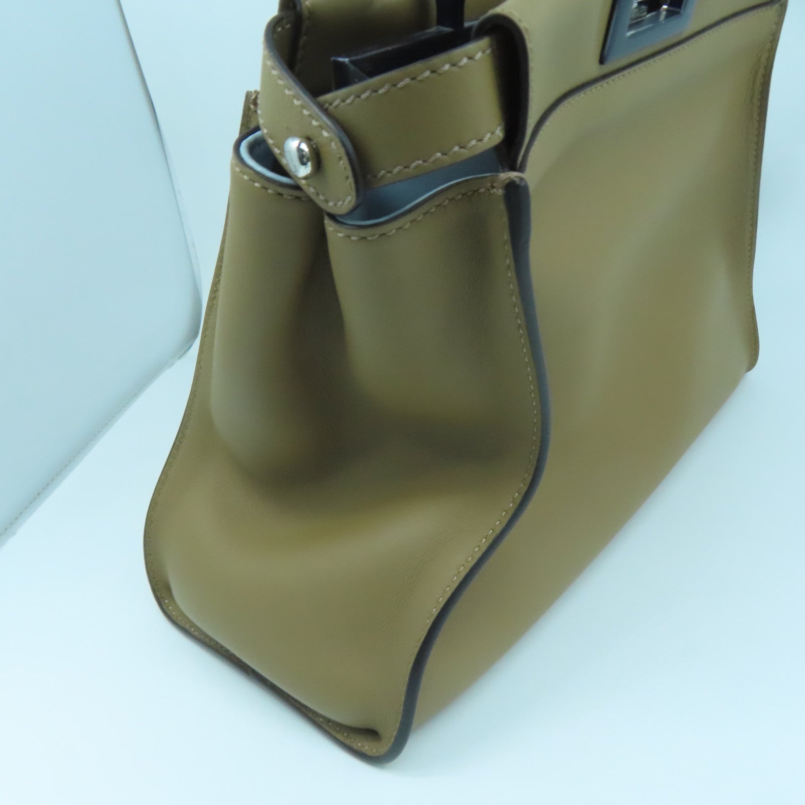 FENDI Cowhide Leather 2way Shoulder Bag Silver Buckle Handle Shoulder Bag Brown
