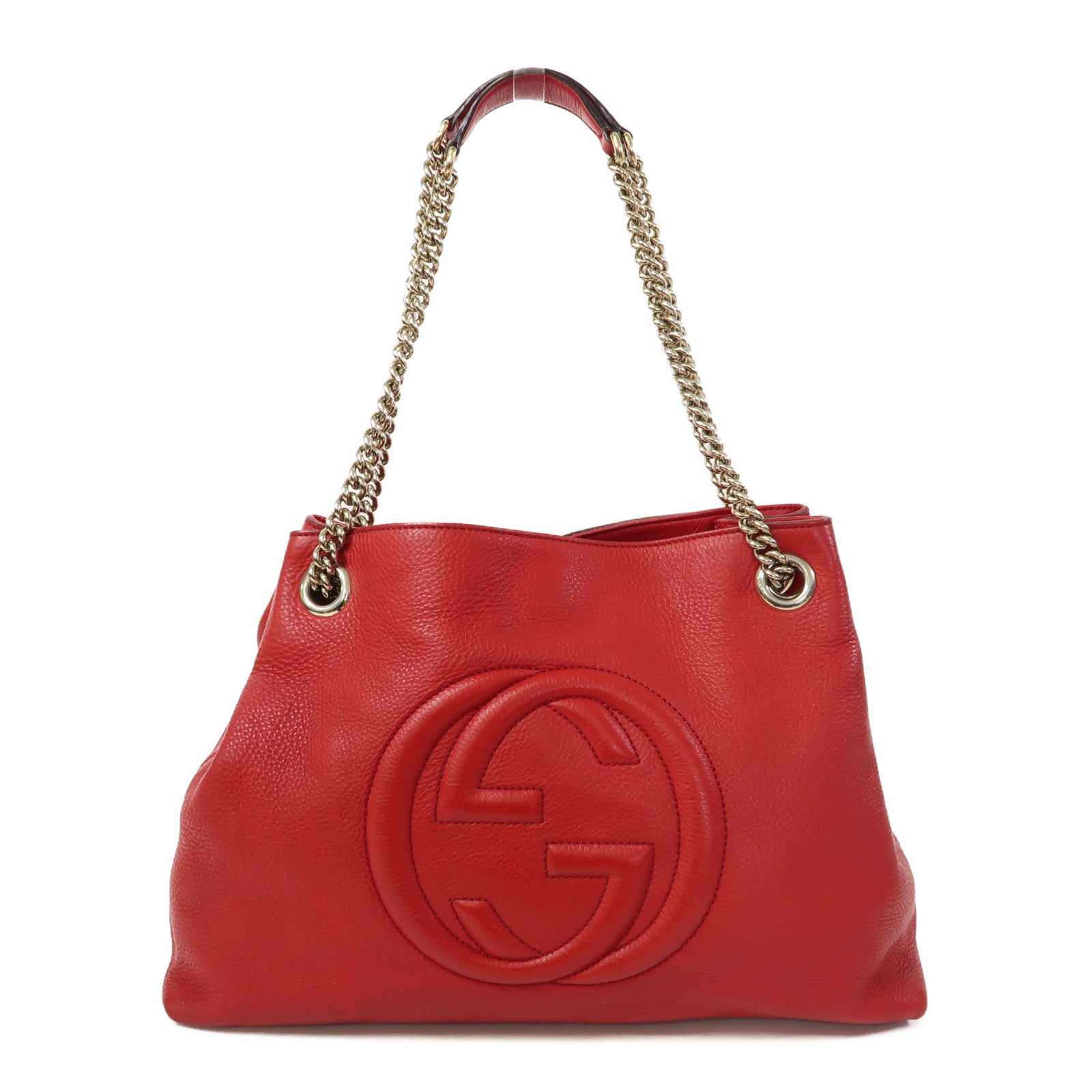 GUCCI 牛皮皮革Soho金扣鏈帶肩背袋紅色