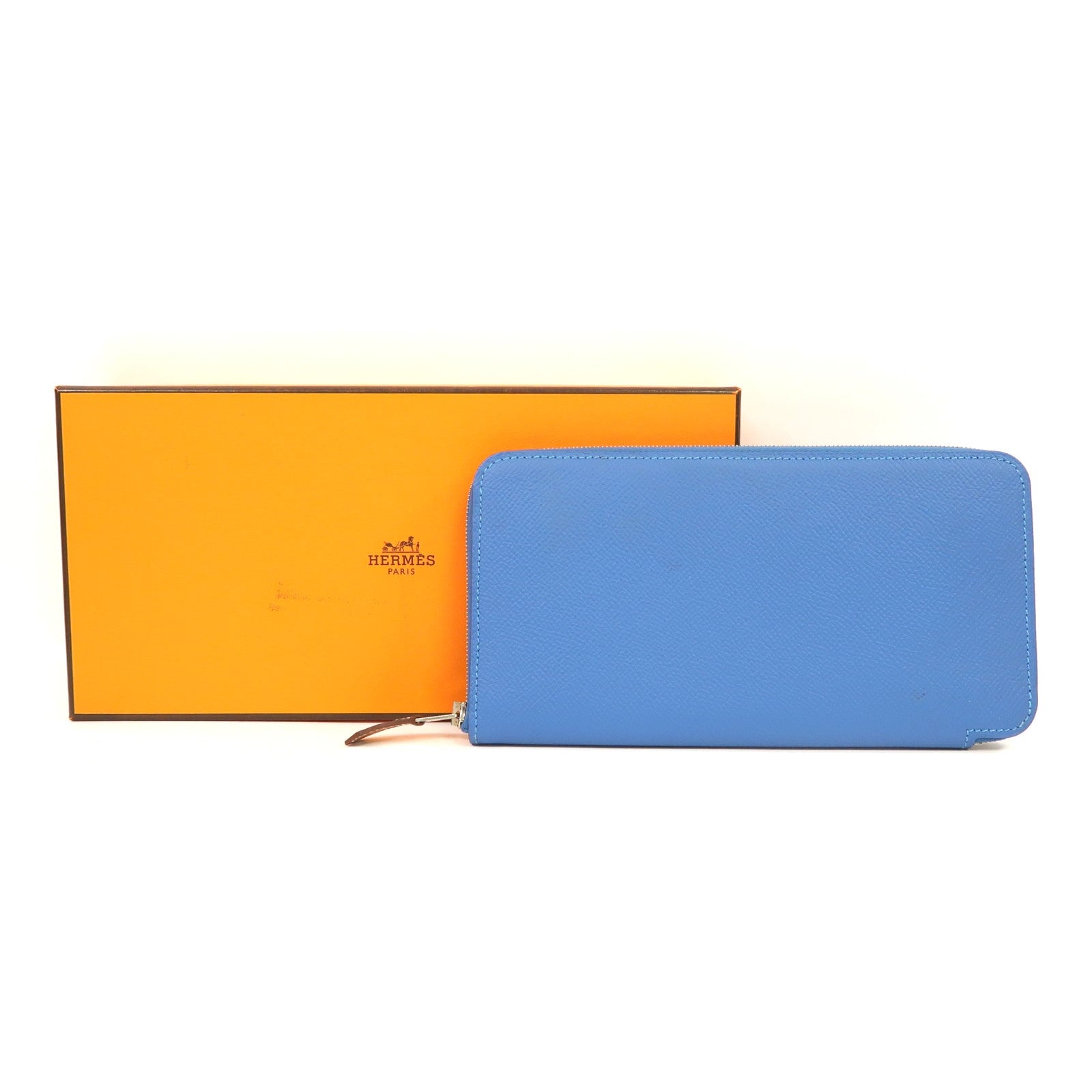 HERMES Epsom皮革Silk In Long Wallet銀扣長錢包藍色