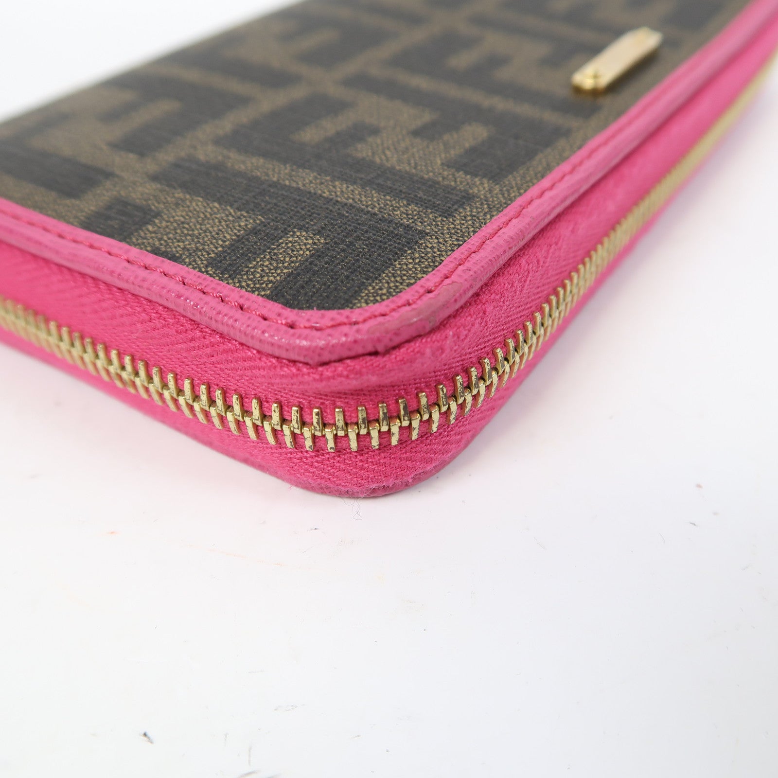 FENDI 塗層帆布Zipper Long Wallet金扣長錢包啡色/粉紅色