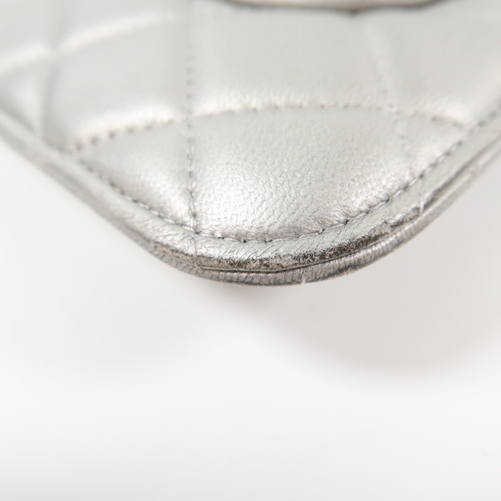 CHANEL CC Chain Shoulder Bag Lambskin Leather Silver