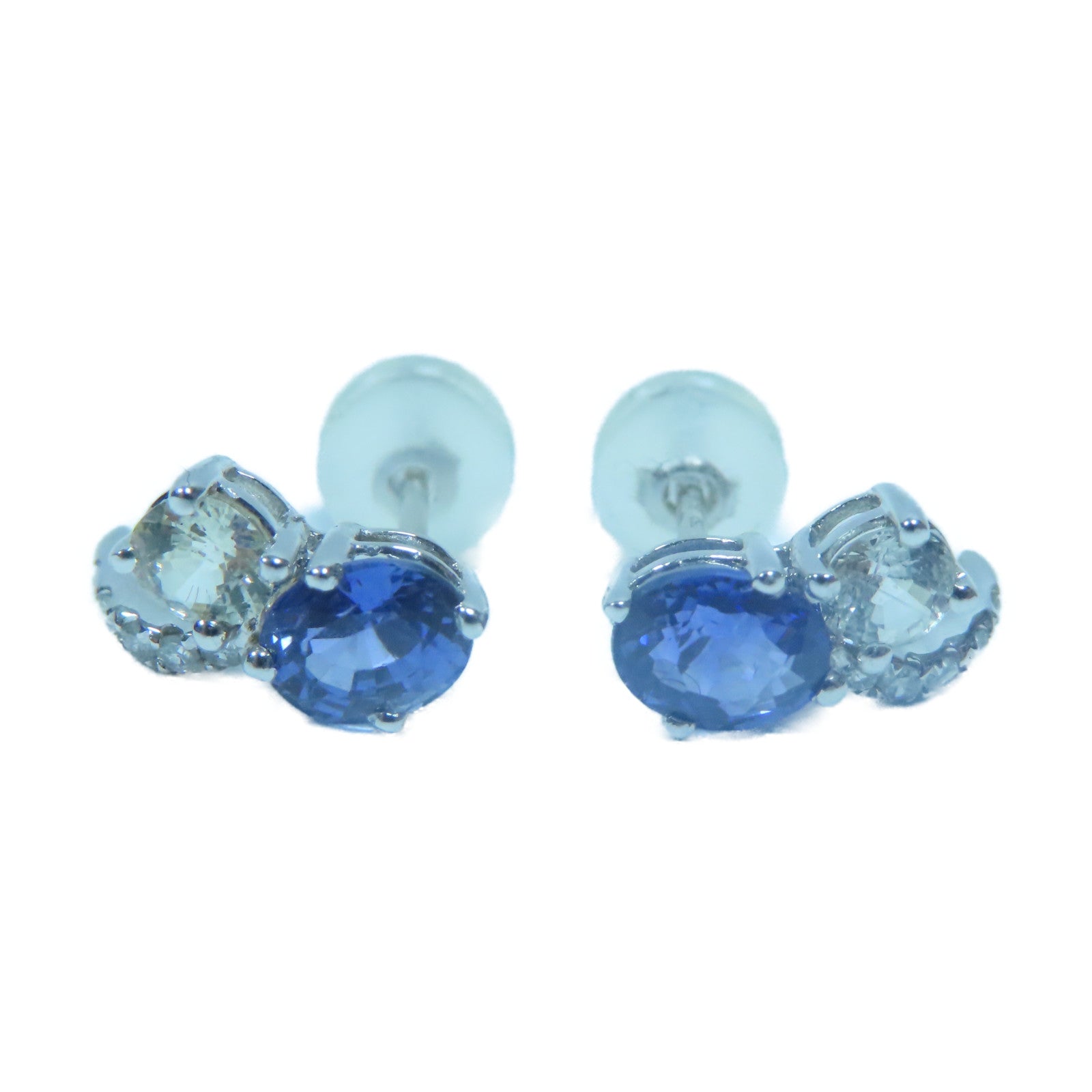 JEWELRY **【激減優惠】18K白金Sapphire Diamond Earrings 1.34ct藍寶石/0.06ct鑽石耳環銀色/藍色