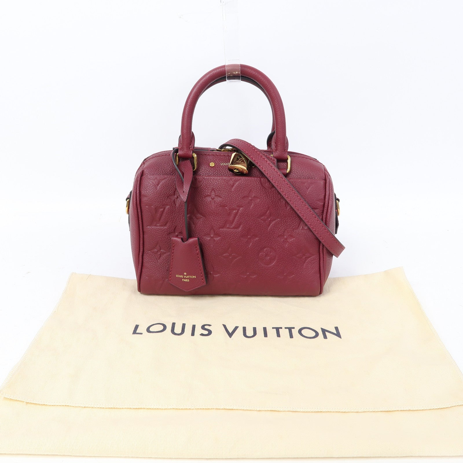 LOUIS VUITTON Monogram Empreinte Speedy 25金扣手挽肩背兩用袋紅色