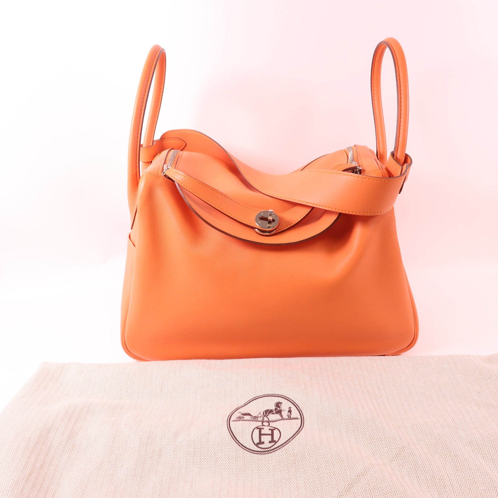 HERMES 【激減優惠】Swift皮革Lindy 34銀扣手挽肩背兩用袋Crevette