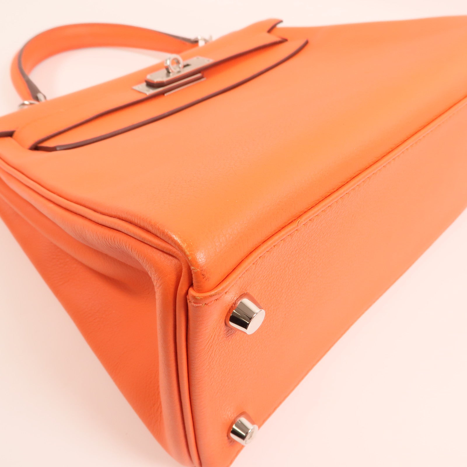 HERMES Evercolor皮革Kelly 28銀扣手挽肩背兩用袋Rose Texas