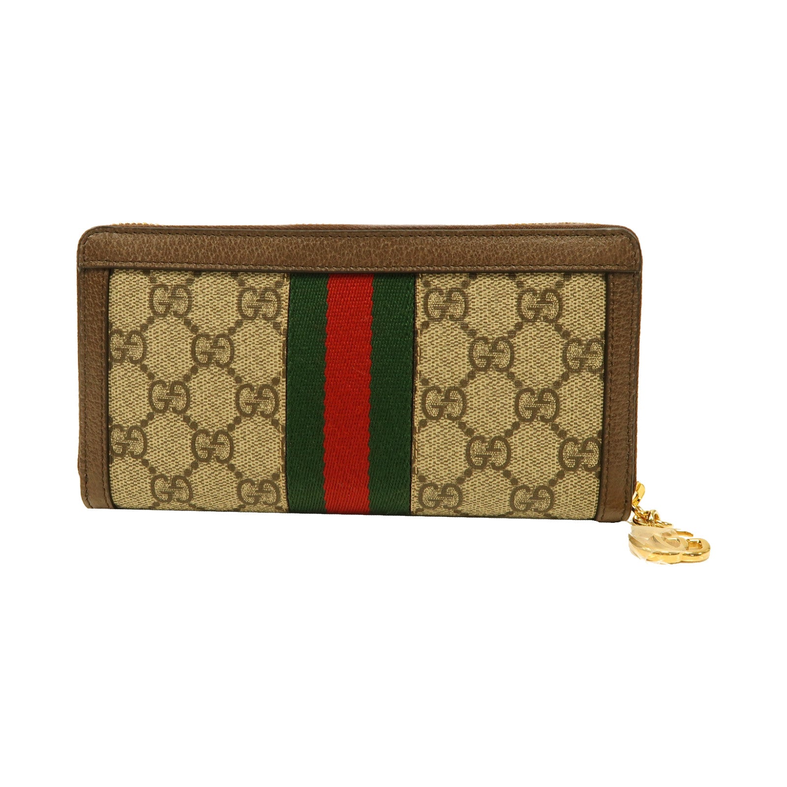 GUCCI 塗層帆布Zipped Long Wallet金扣長錢包棕色