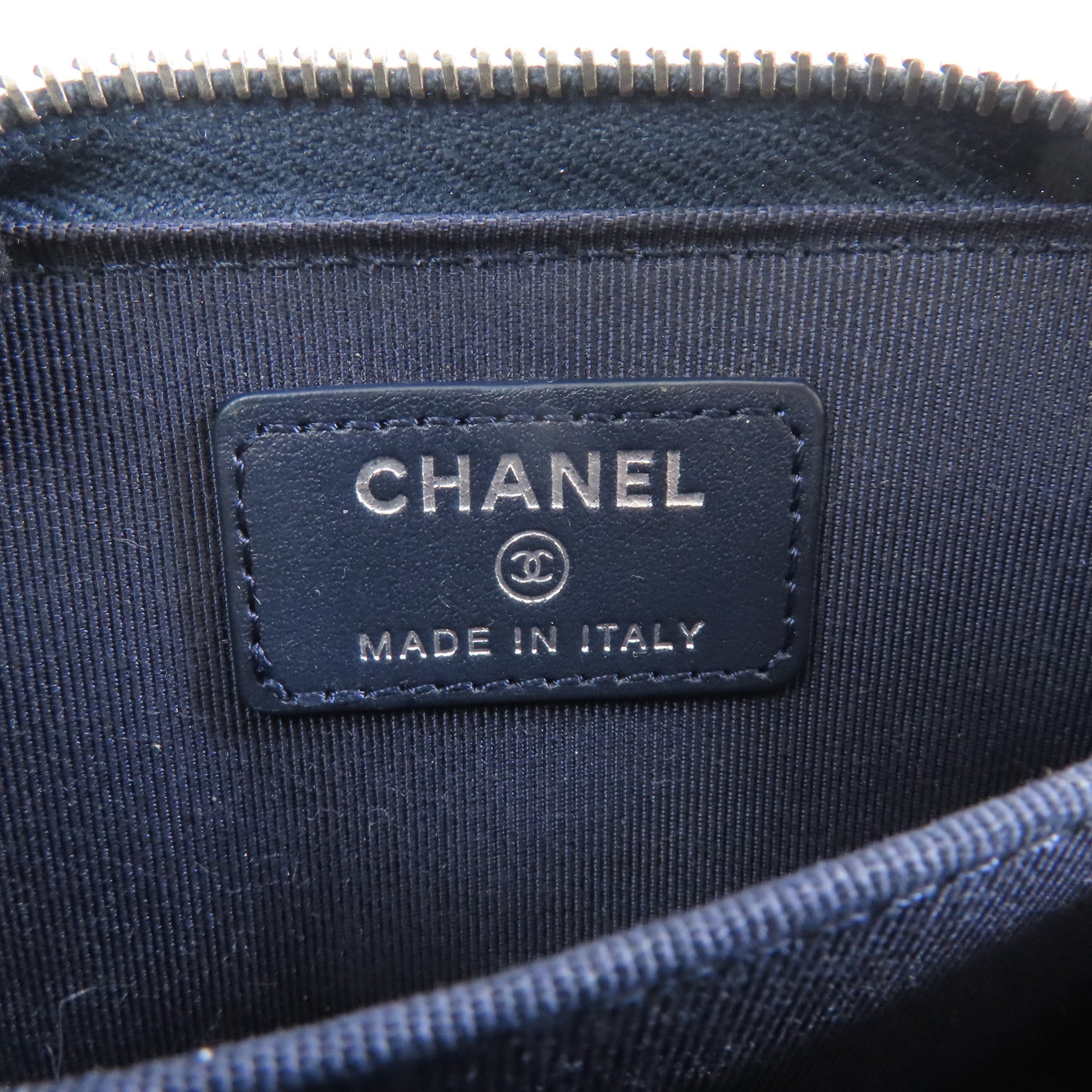CHANEL 菱格Caviar皮革Coin/Card Purse銀扣零錢包/卡片套深藍色