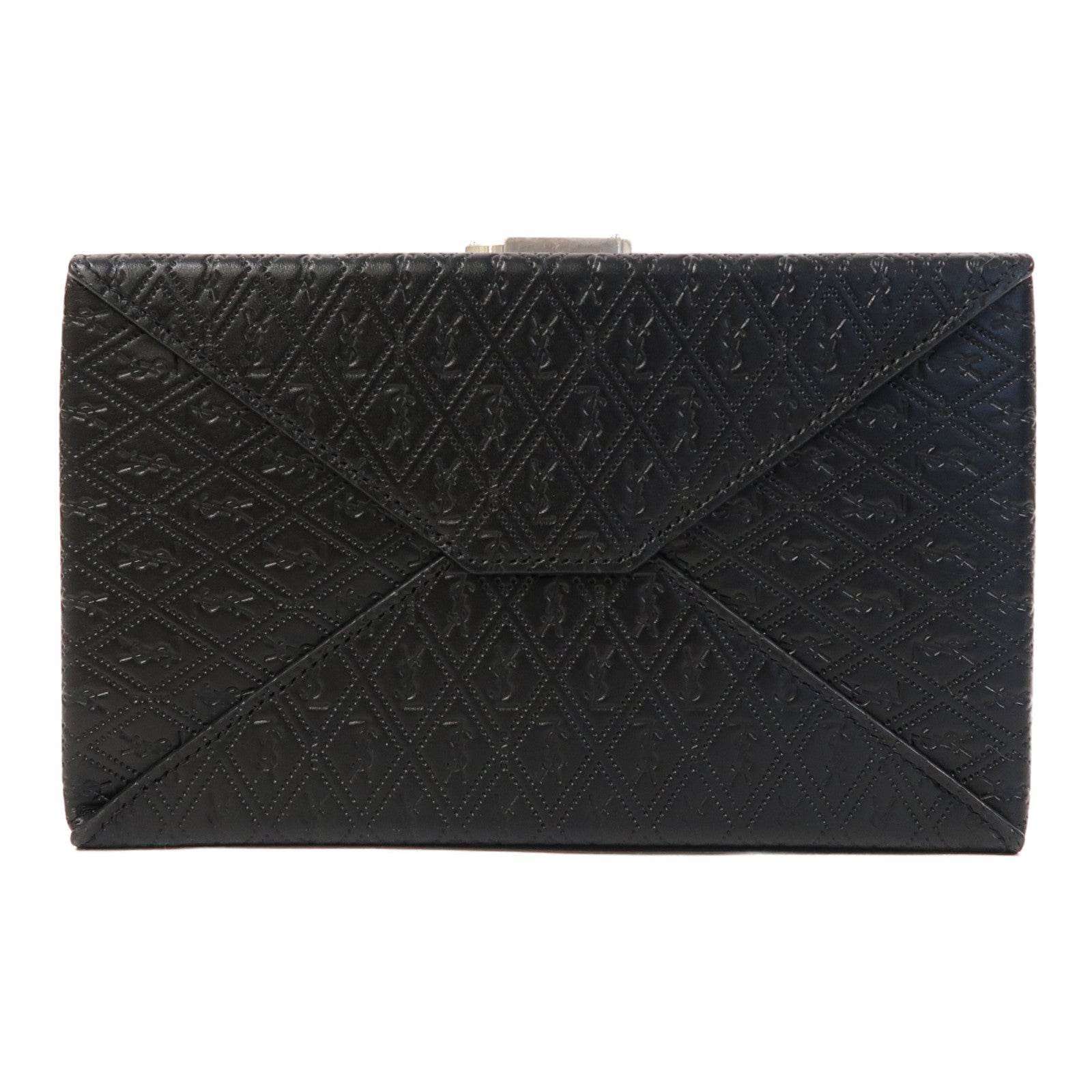 SAINT LAURENT 牛皮皮革Handbag銀扣手挽袋黑色