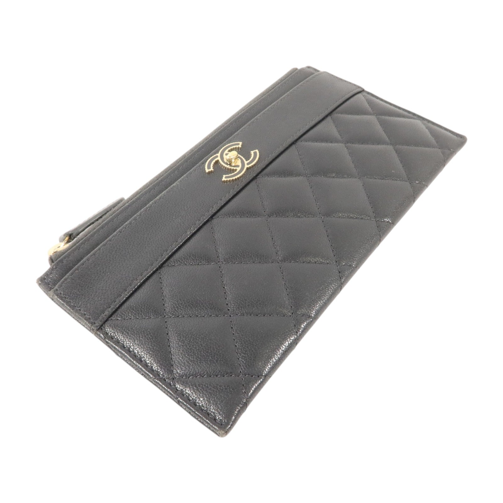 CHANEL 牛皮皮革Flat Long Wallet金扣長錢包